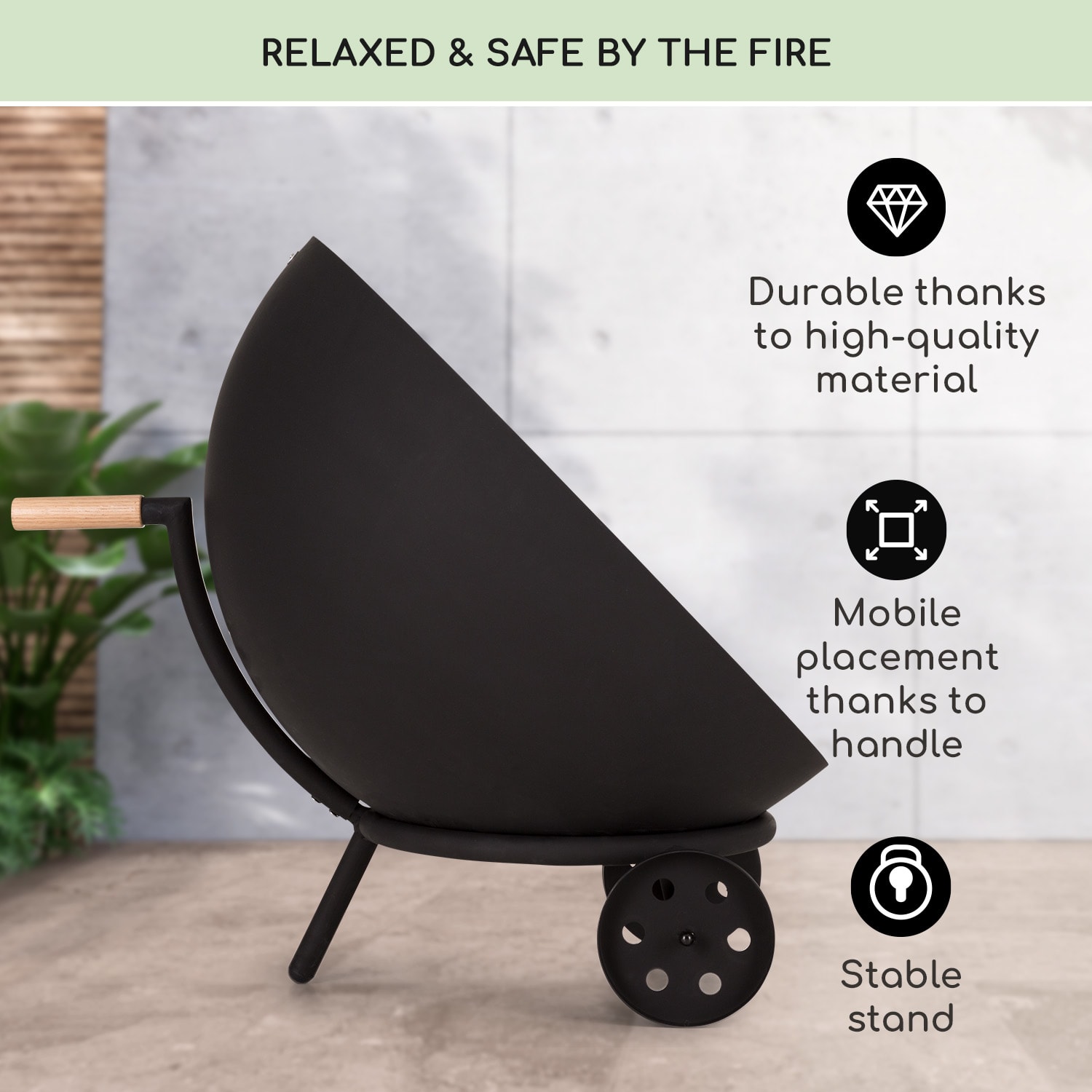 Fireball Egon, ohnisko, oceľ, do záhrady alebo na terasu, Ø 66 cm, kryt na gril nízka s kolesami | Oceľ | Čierna