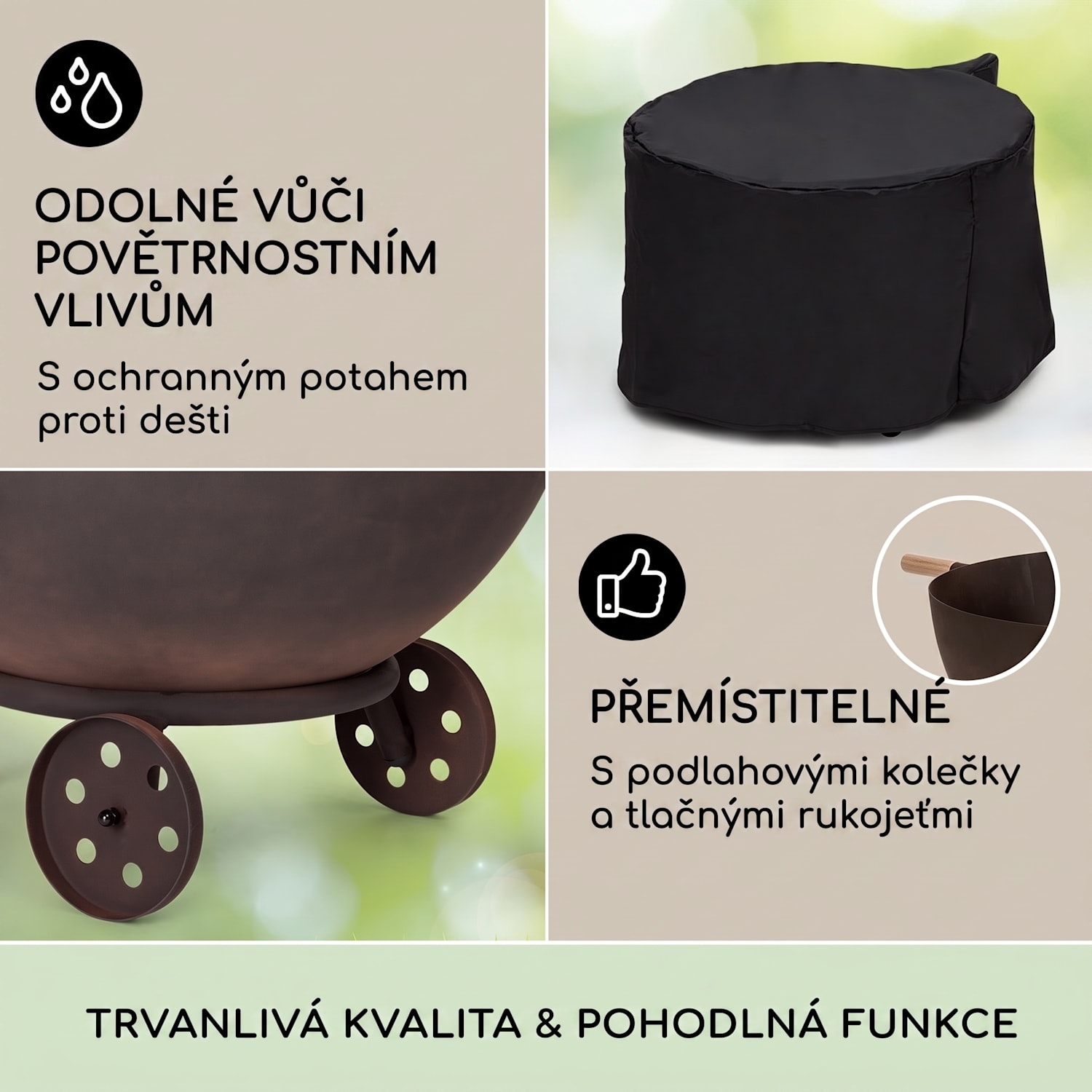 Fireball Egon, ohniště, Ø 66 cm, na zahradu či terasu, ochranný kryt, ocel nízké s koly | Ocel | Rez