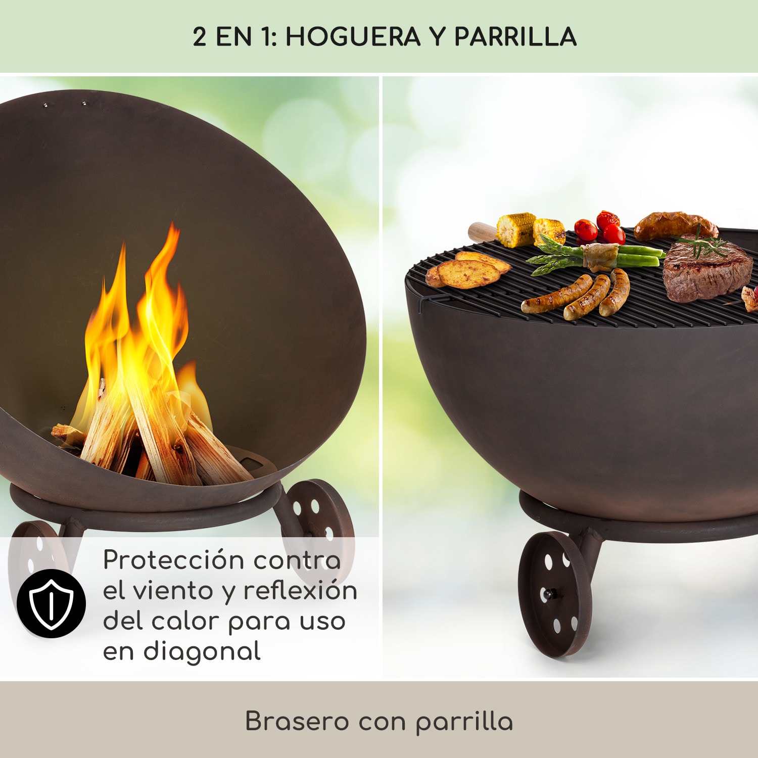 Fireball Egon acero cuenco de fuego jardín Ø66cm parrilla protección contra la lluvia bajo con ruedas | Acero | Óxido