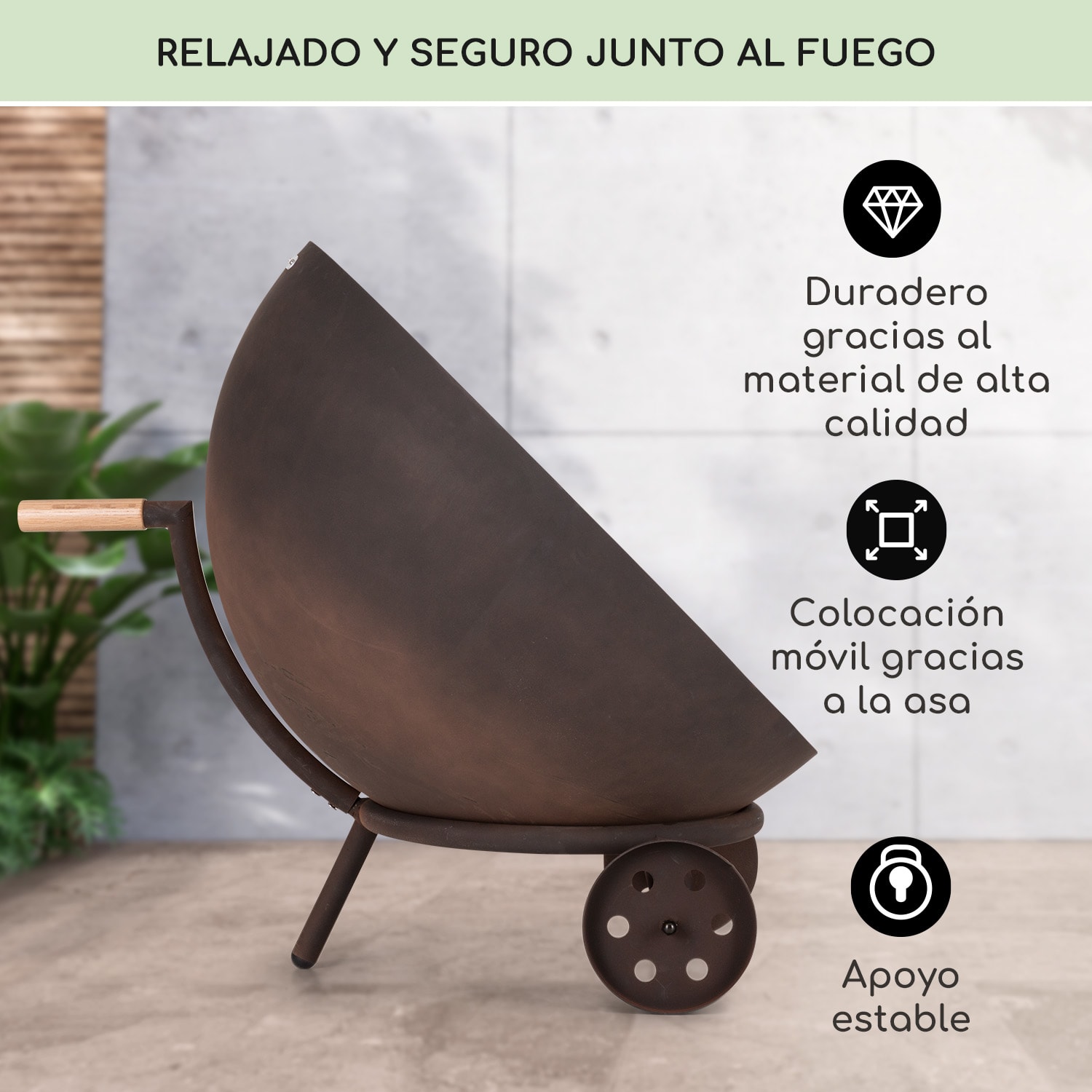 Fireball Egon acero cuenco de fuego jardín Ø66cm parrilla protección contra la lluvia bajo con ruedas | Acero | Óxido