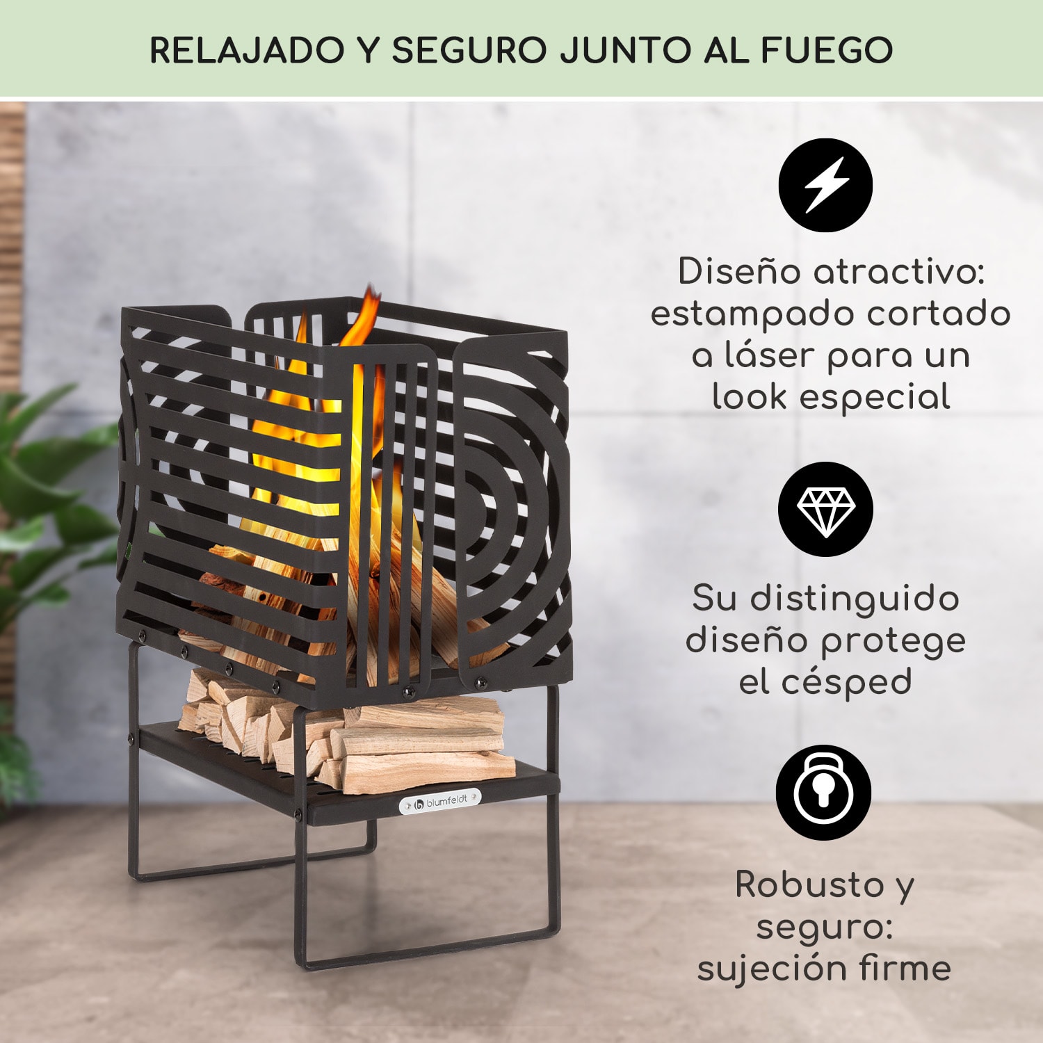 Cuenco para fuego Krakatoa de acero macizo bandeja de madera diseño cortado a láser   Small