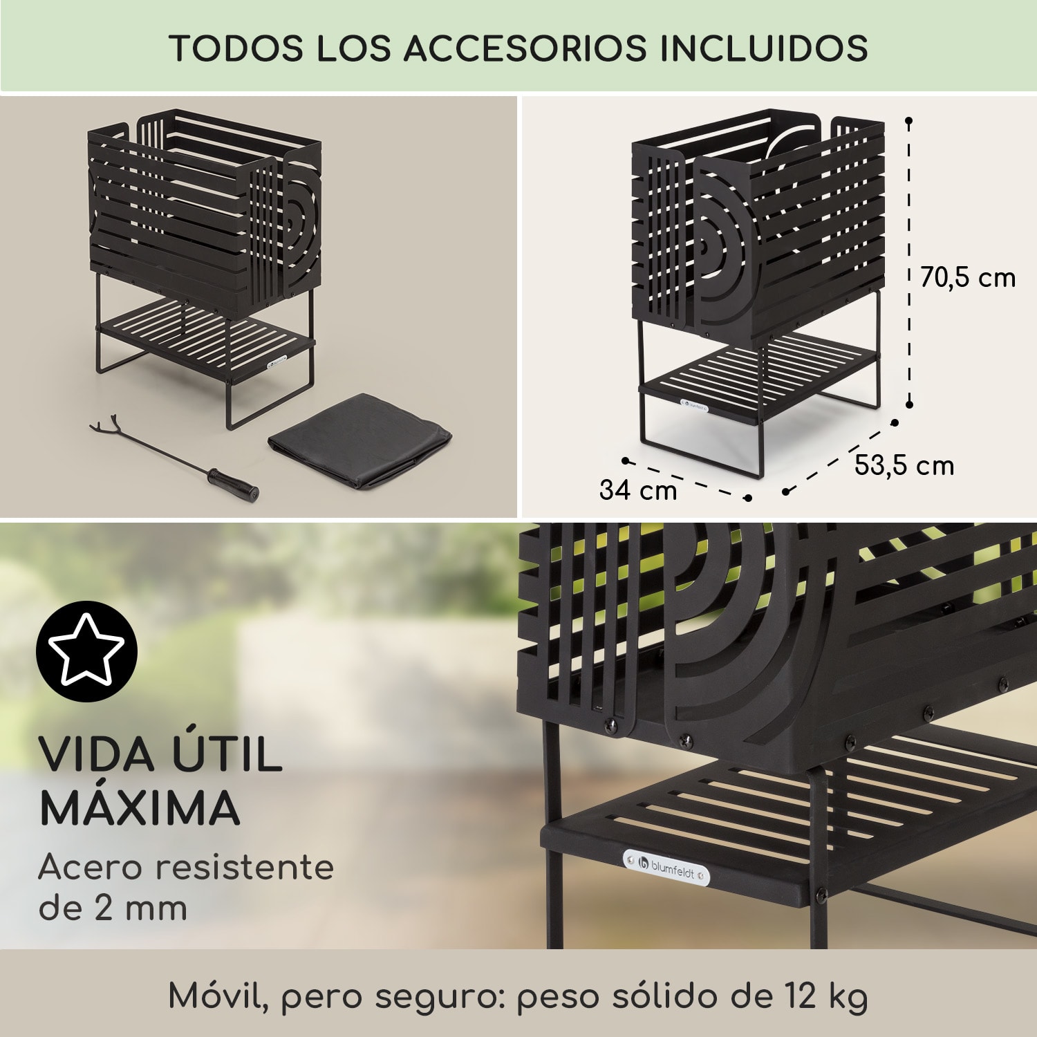 Cuenco para fuego Krakatoa de acero macizo bandeja de madera diseño cortado a láser   Medium