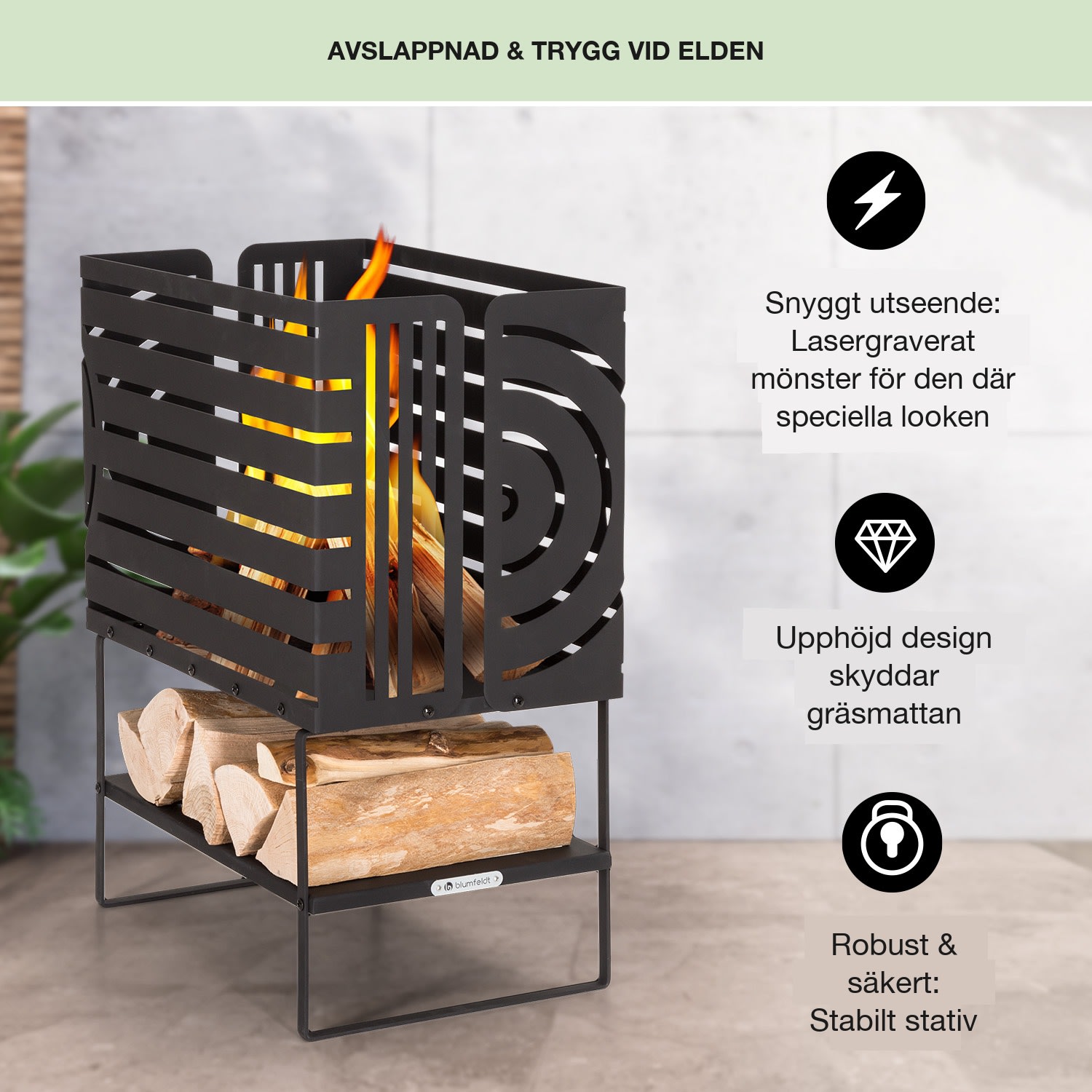 Krakatoa Eldkorg solitt stål träförvaring laser-cut-design  Medium