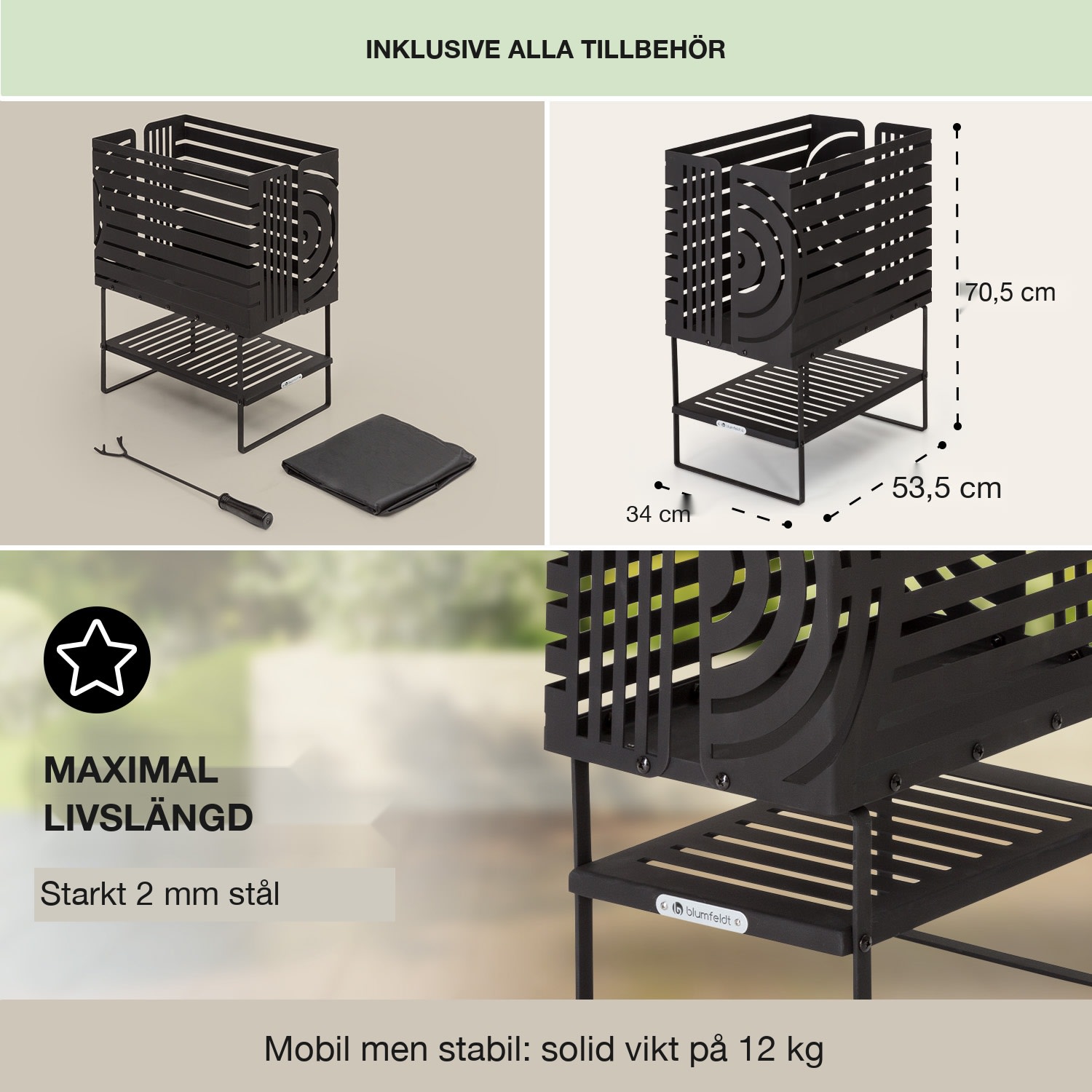 Krakatoa Eldkorg solitt stål träförvaring laser-cut-design  Medium
