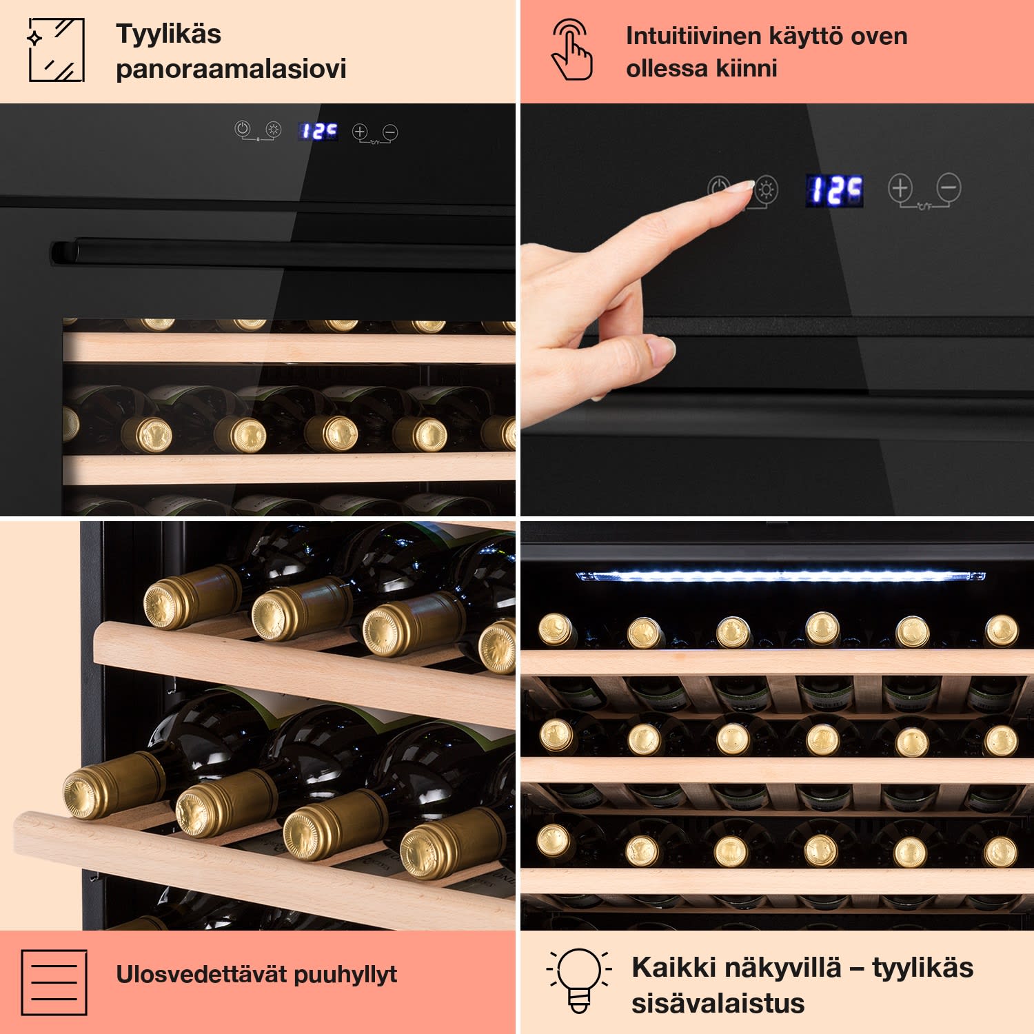 Vinsider 30 Built-In Uno -viinikaappi integroitava 30 pullolle 77 l ruostumaton teräs 30 pulloa | 1 jäähdytysalue | Musta