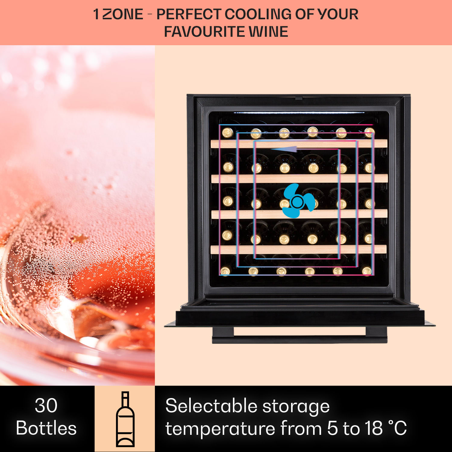 Vinsider 30 Built-In Uno, vstavaná vinotéka, 77 l, 30 fliaš, nehrdzavejúca oceľ 30 fliaš | 1 chladiaca zóna | Čierna