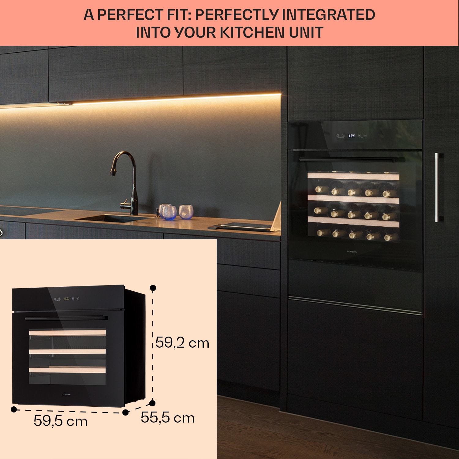 Vinsider 30 Built-In Uno, vstavaná vinotéka, 77 l, 30 fliaš, nehrdzavejúca oceľ 30 fliaš | 1 chladiaca zóna | Čierna