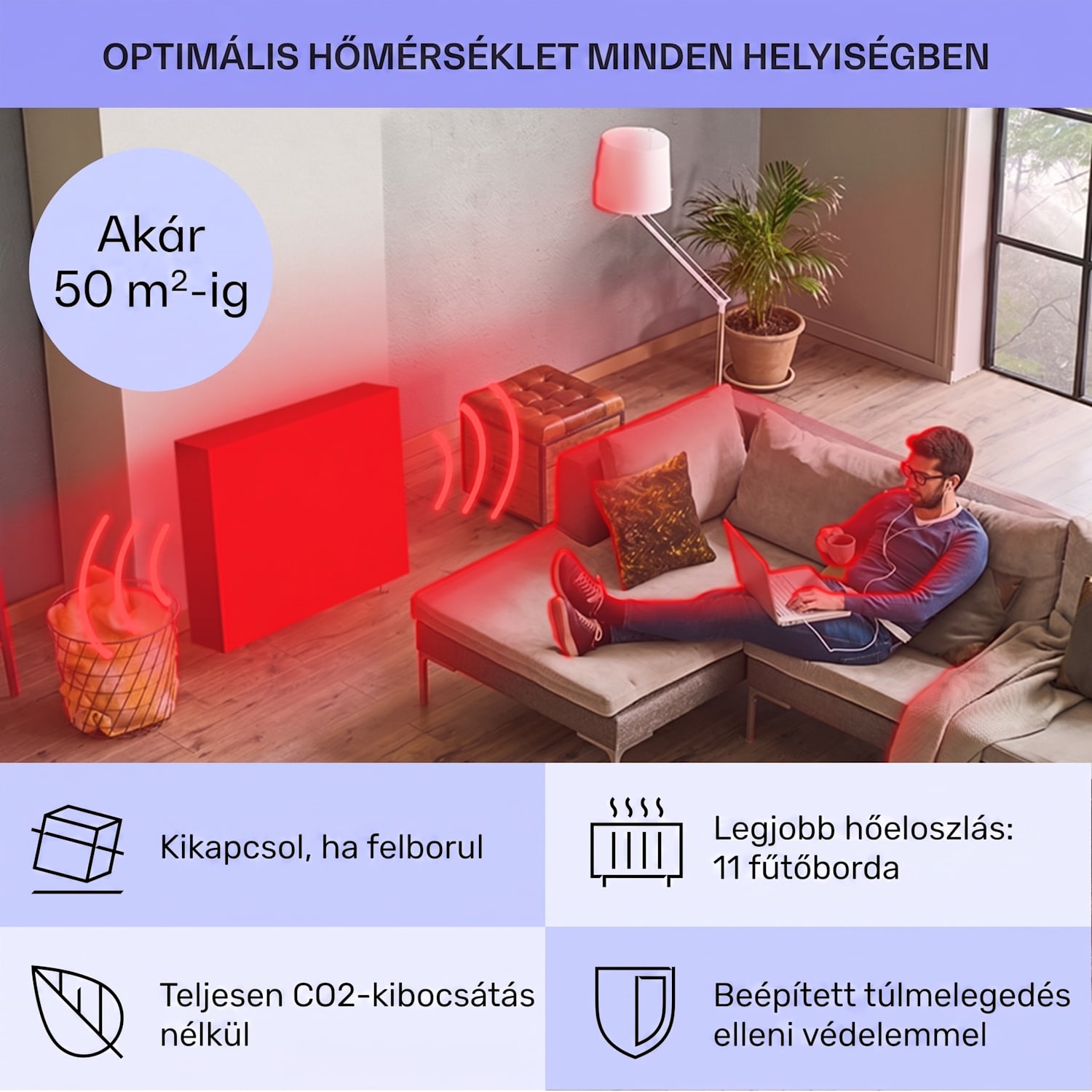 Sanford Smart, olajradiátor, 2500 W, heti időzítő, LED kijelző, érintőkijelző, Klarstein alkalmazás Fekete
