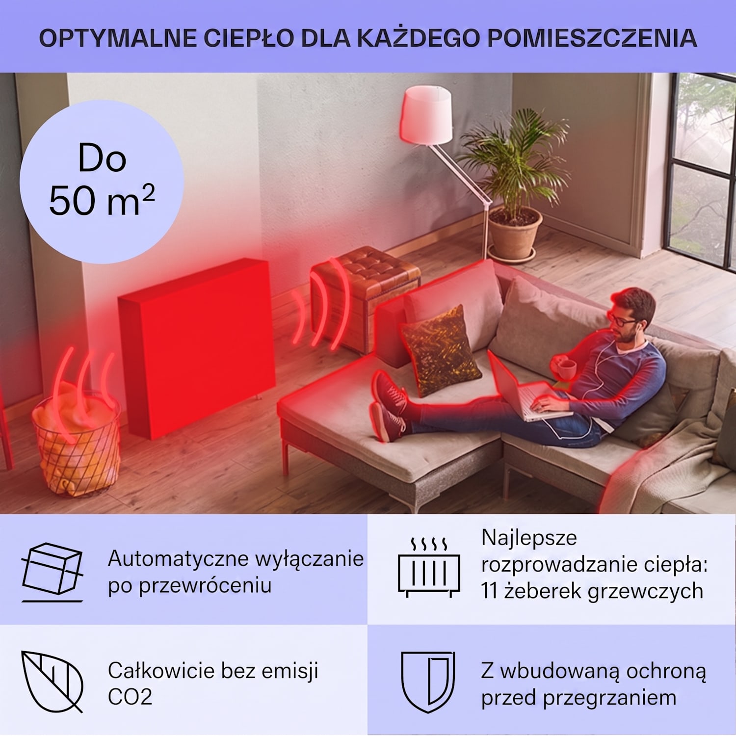 Sanford Smart, grzejnik olejowy, 2500 W, programator czasowy, wyświetlacz LED, panel dotykowy, aplikacja Klarstein Czarny