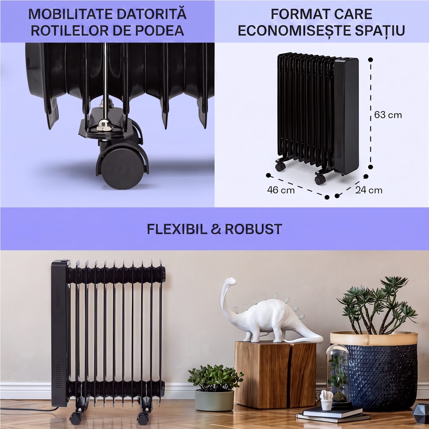 Sanford Smart, radiator cu ulei, putere 2500 W, cronometru săptămânal, afișaj LED, panou tactil, aplicație Klarstein Negru