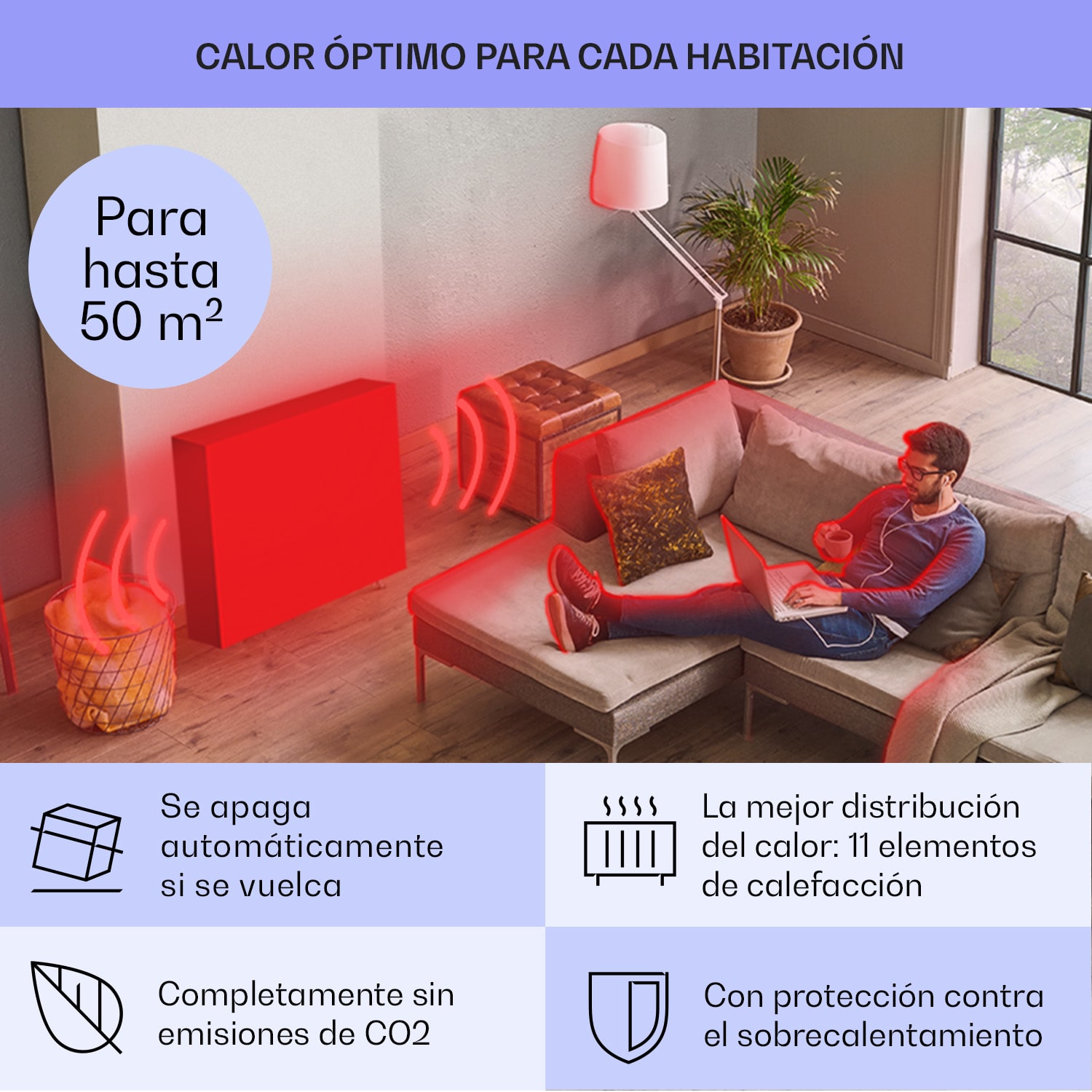 Radiador de aceite inteligente Sanford de 2500 W de potencia Temporizador semanal Pantalla LED Panel táctil Klarstein App Blanco