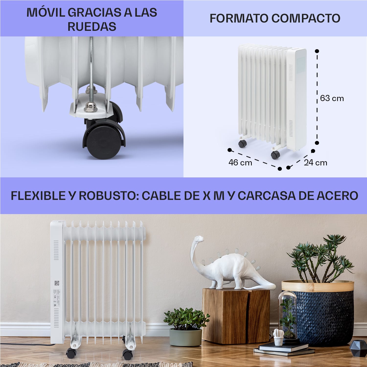 Radiador de aceite inteligente Sanford de 2500 W de potencia Temporizador semanal Pantalla LED Panel táctil Klarstein App Blanco