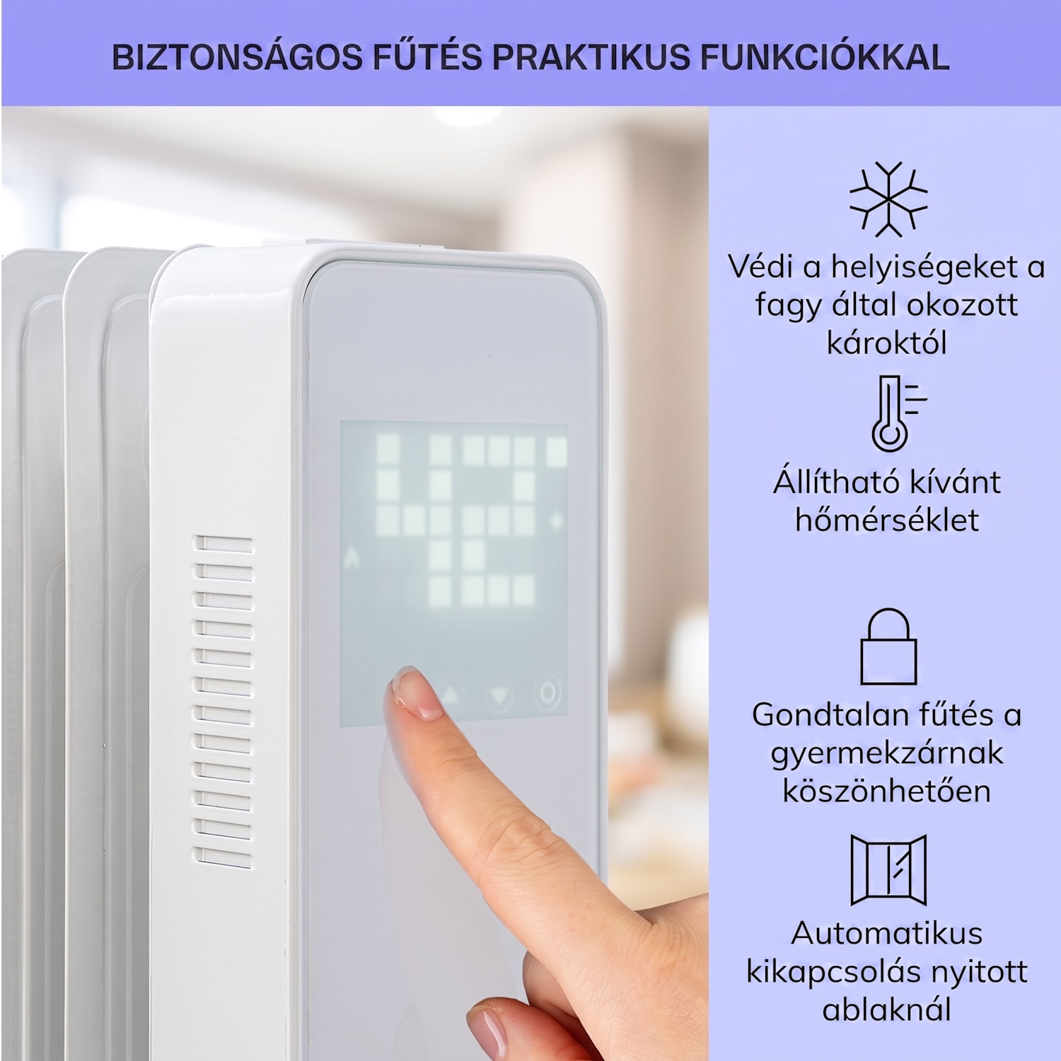Sanford Smart, olajradiátor, 2500 W, heti időzítő, LED kijelző, érintőkijelző, Klarstein alkalmazás Fehér