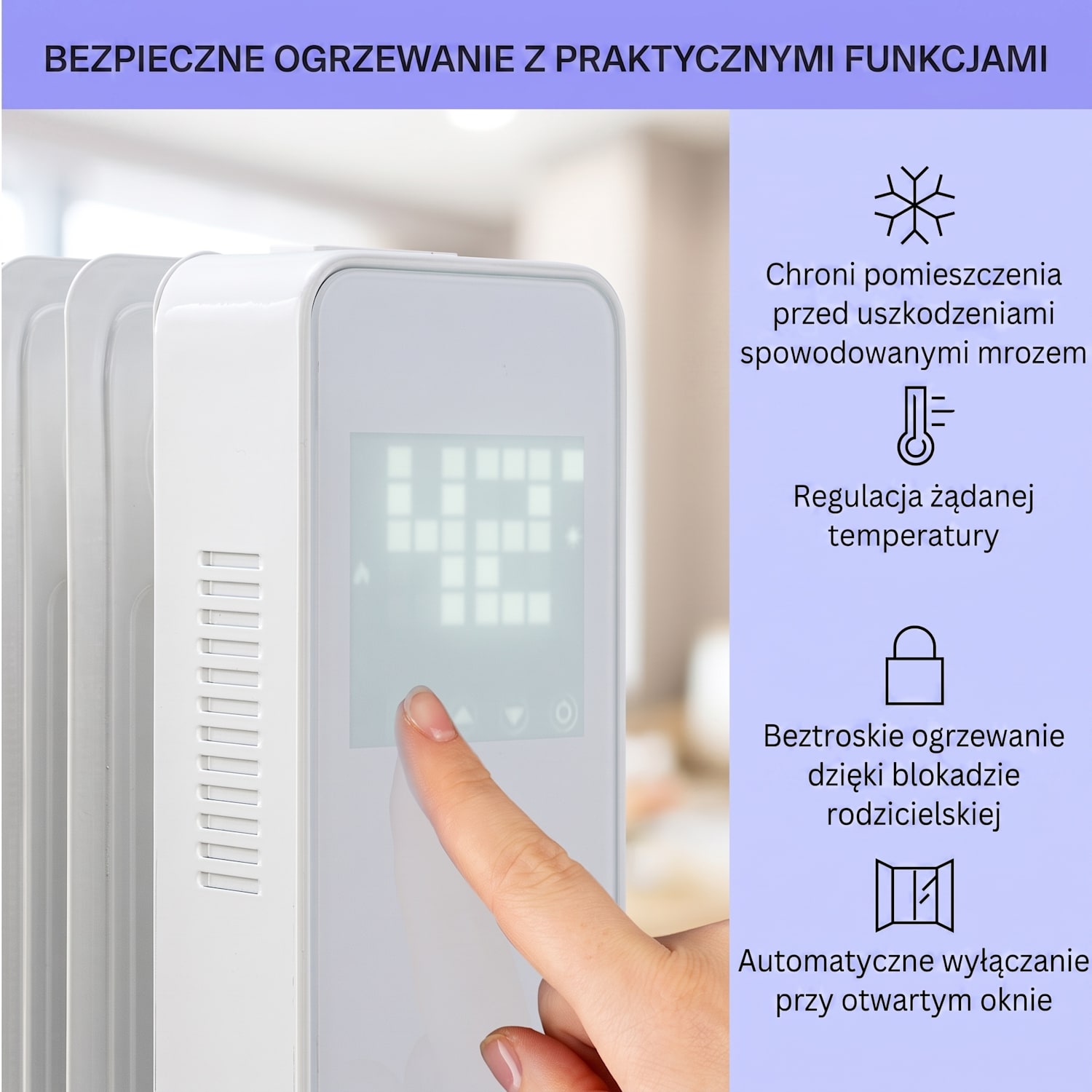 Sanford Smart, grzejnik olejowy, 2500 W, programator czasowy, wyświetlacz LED, panel dotykowy, aplikacja Klarstein Biały