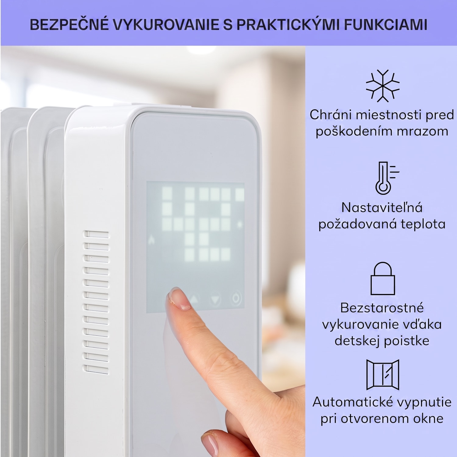 Sanford Smart, olejový radiátor, 2500 W, týždenný časovač, LED displej, dotykový panel, Klarstein aplikácia Biela