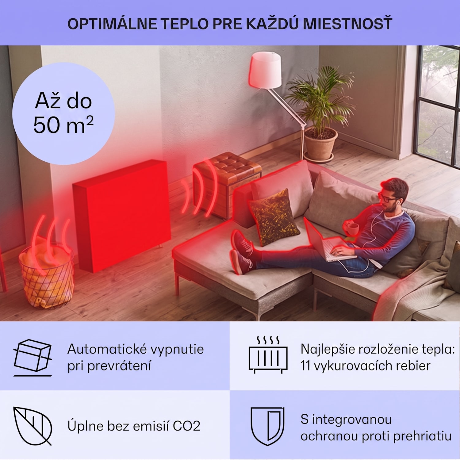 Sanford Smart, olejový radiátor, 2500 W, týždenný časovač, LED displej, dotykový panel, Klarstein aplikácia Biela