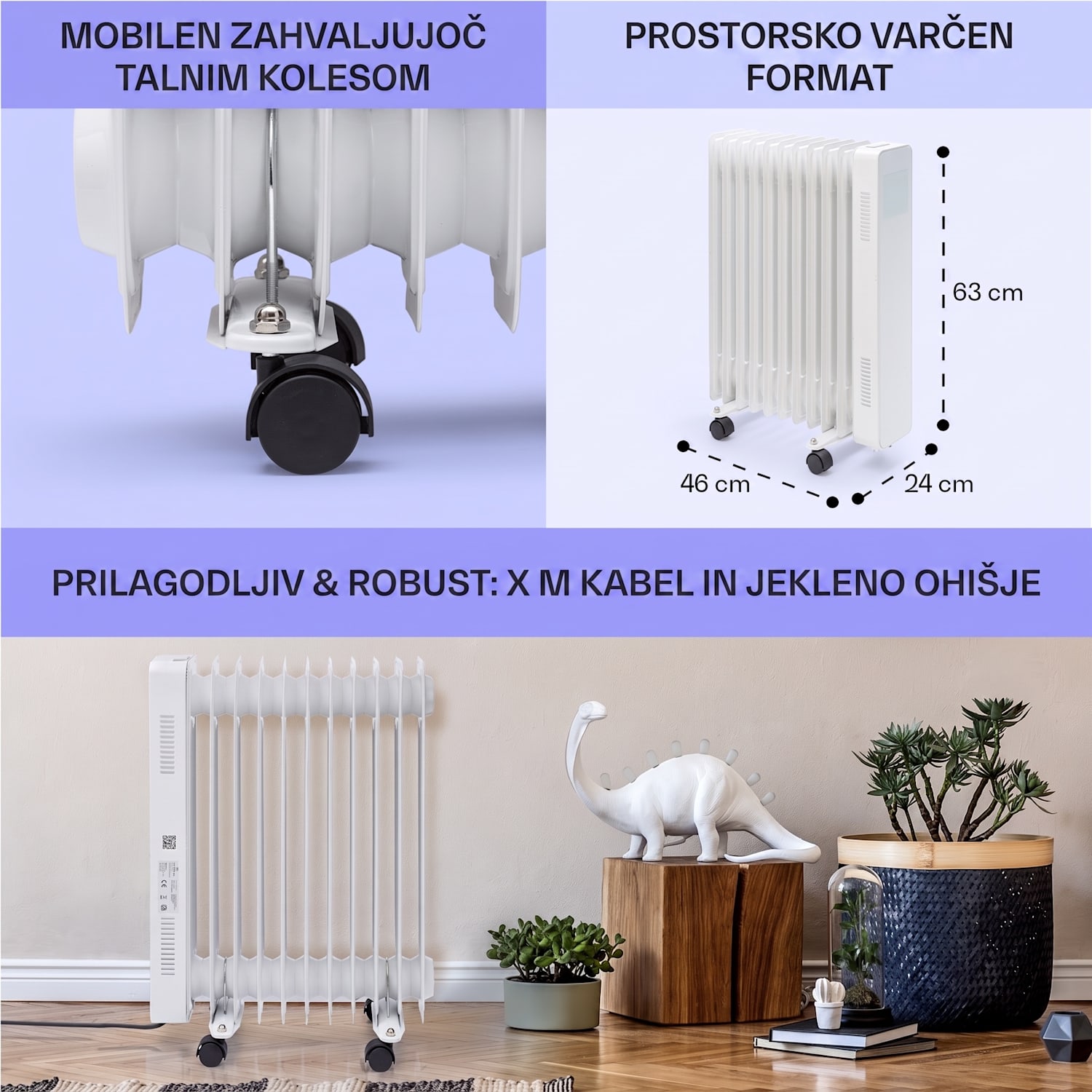 Sanford Smart, oljni radiator, moč 2500 W, tedenski časovnik, zaslon LED, nadzorna plošča na dotik, aplikacija Klarstein Bela