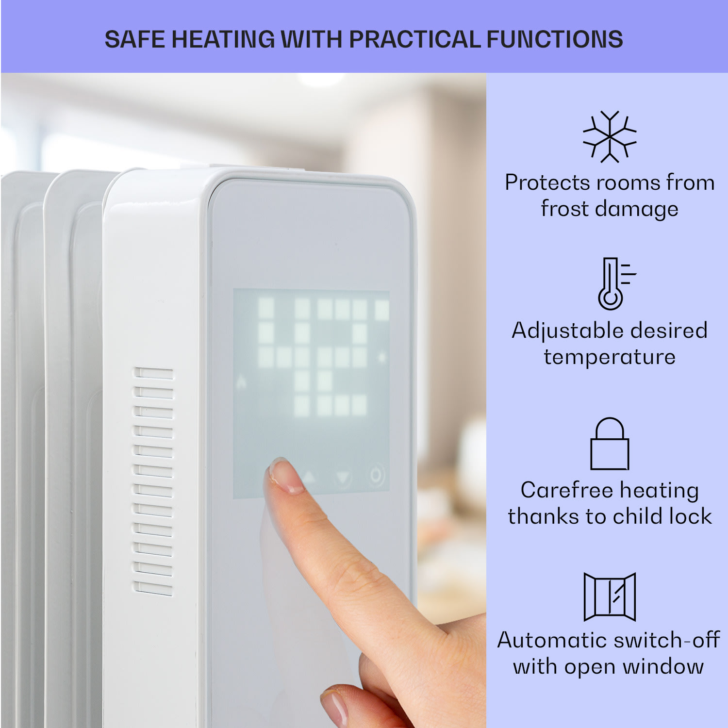 Sanford Smart, olajradiátor, 2500 W, heti időzítő, LED kijelző, érintőkijelző, Klarstein alkalmazás Fehér