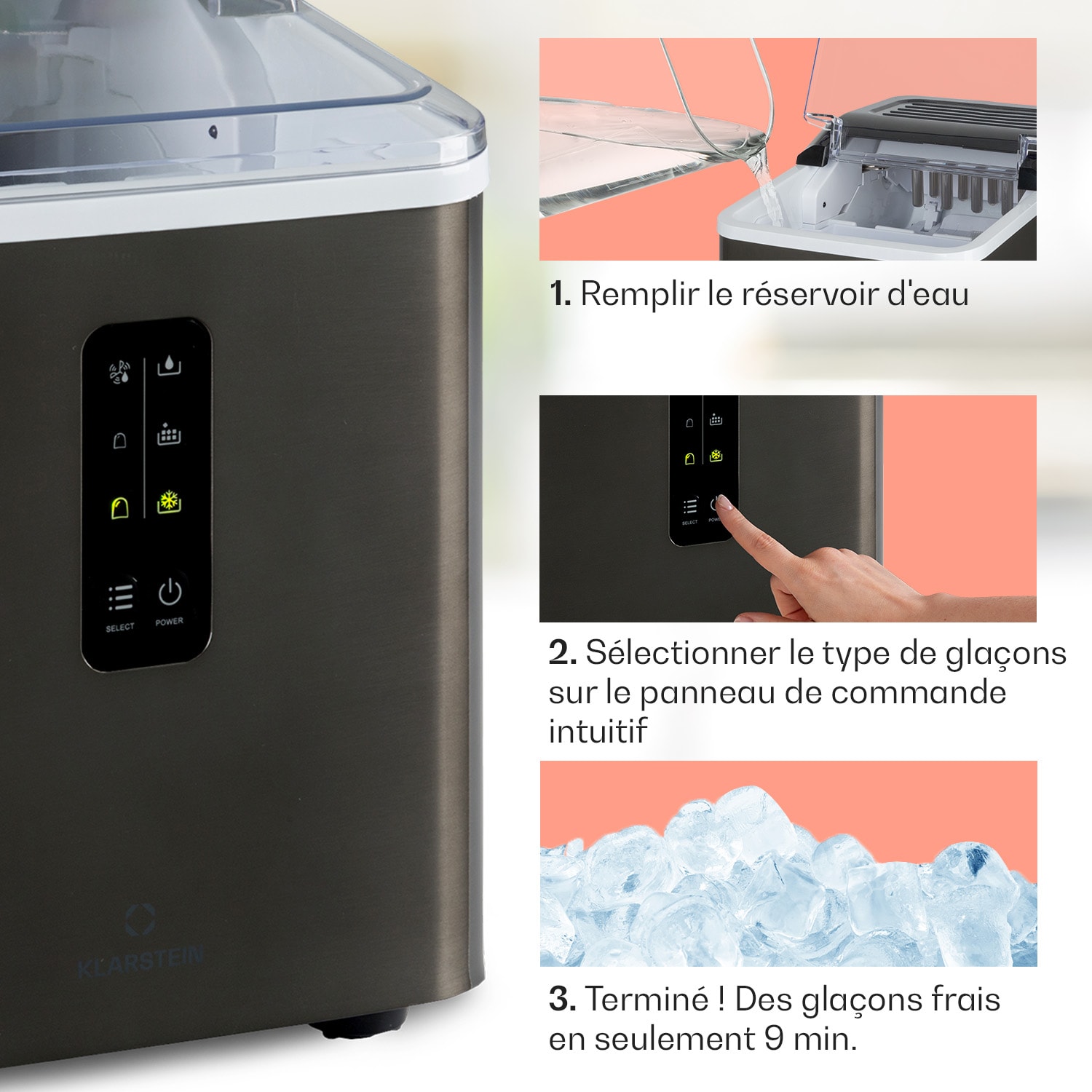 Albaron Machine à glaçons en boule 12 kg / 24 h 1,5 litre Boîtier en acier inoxydable 