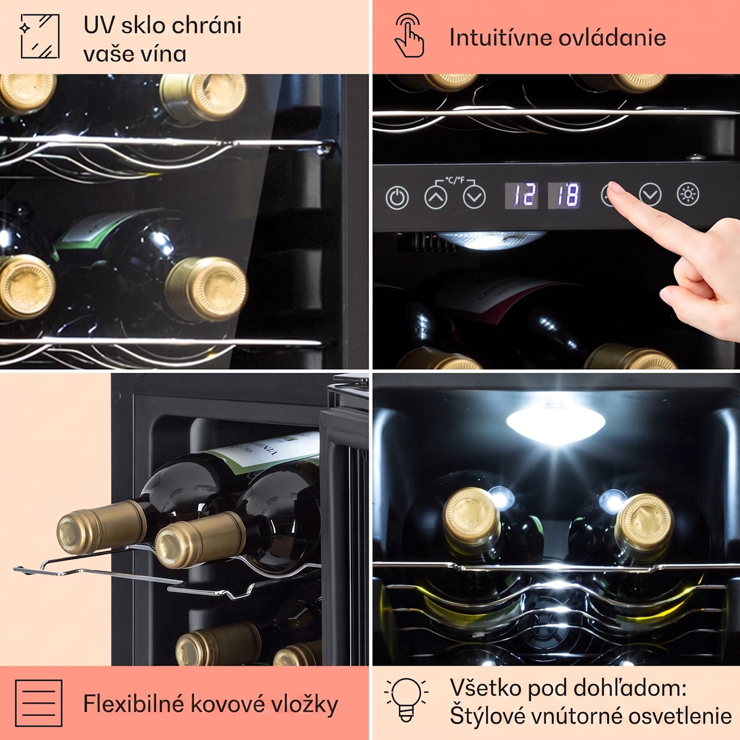 Shiraz 12 Duo, vinotéka, 42 l, 12 fliaš, 2 zóny 5-12 / 12-18°C, dotykové ovládanie 12 fliaš | 2 chladiace zóny | Čierna