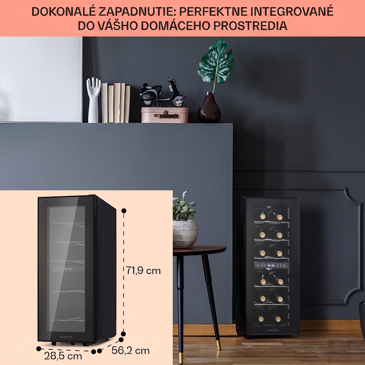 Shiraz 12 Duo, vinotéka, 42 l, 12 fliaš, 2 zóny 5-12 / 12-18°C, dotykové ovládanie 12 fliaš | 2 chladiace zóny | Čierna