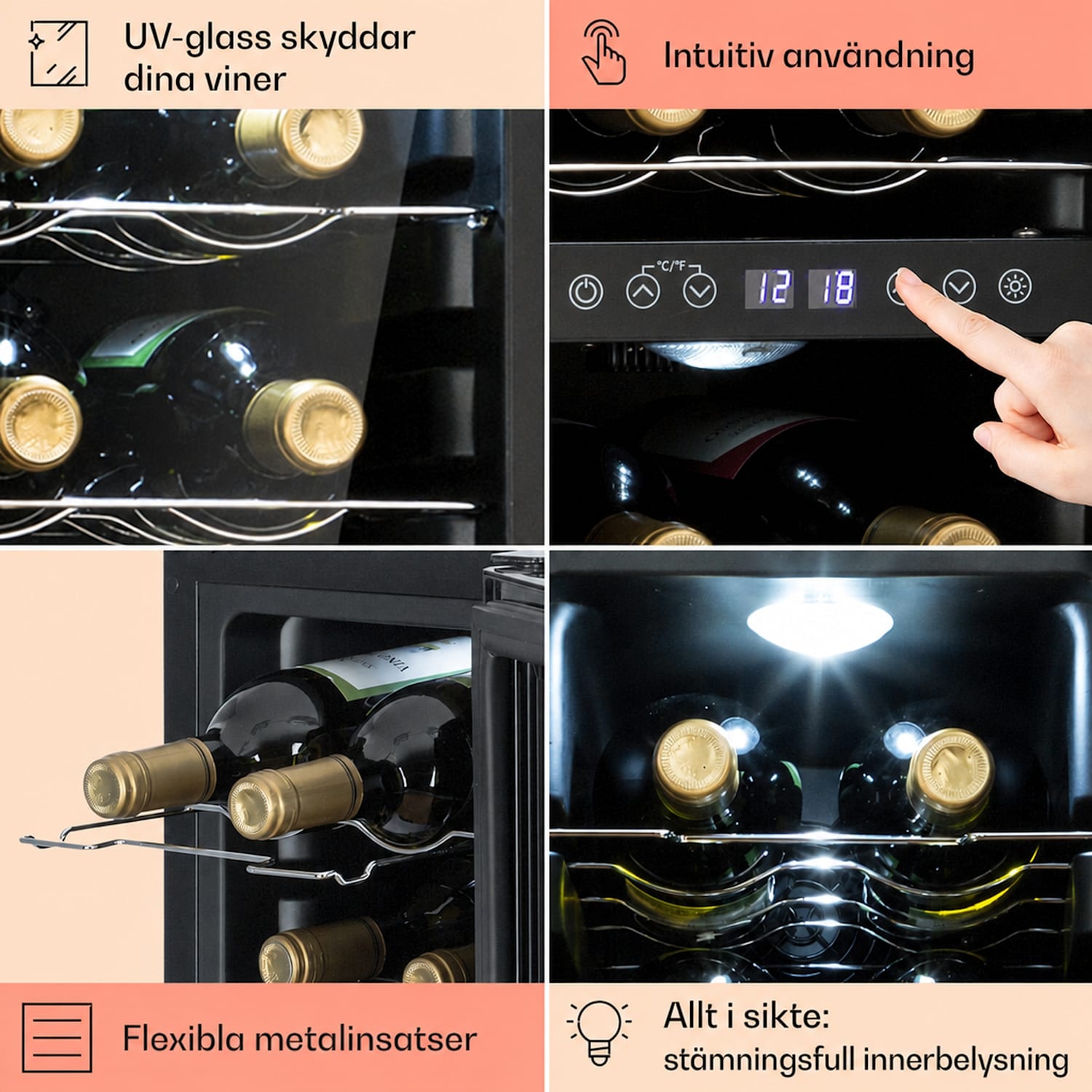Shiraz 12 Duo vinkyl 2 zoner 42L/12 flaskor 5-12 / 12-18 °C Touch 12 flaskor | 2 kylzoner | Svart