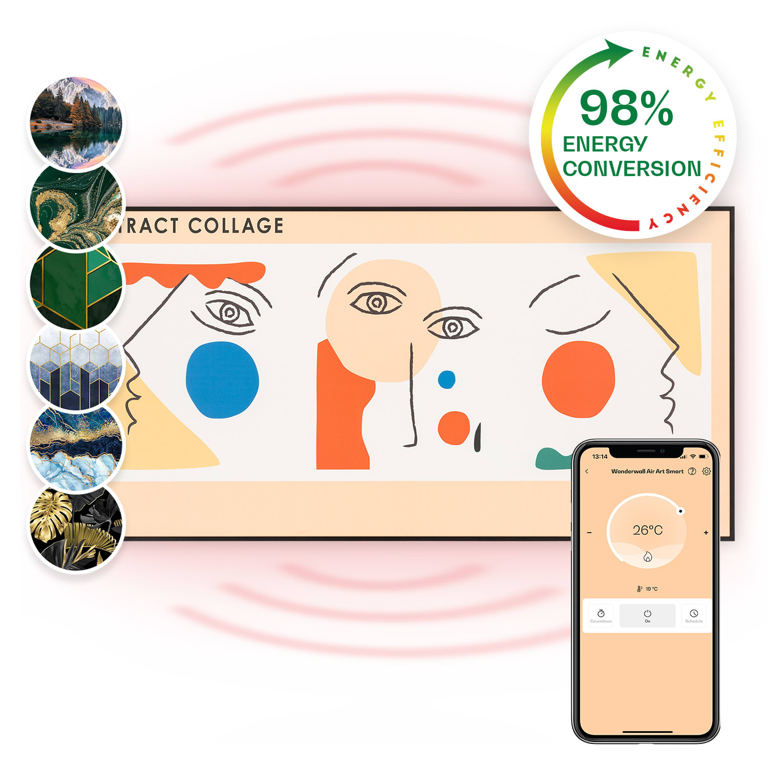 Wonderwall Air Art, инфрачервен интелигентен отоплител, 60x120см, 700W, монтаж на стена, управление с приложение, абстракт 120 x 60 cm | 700 W | Collage