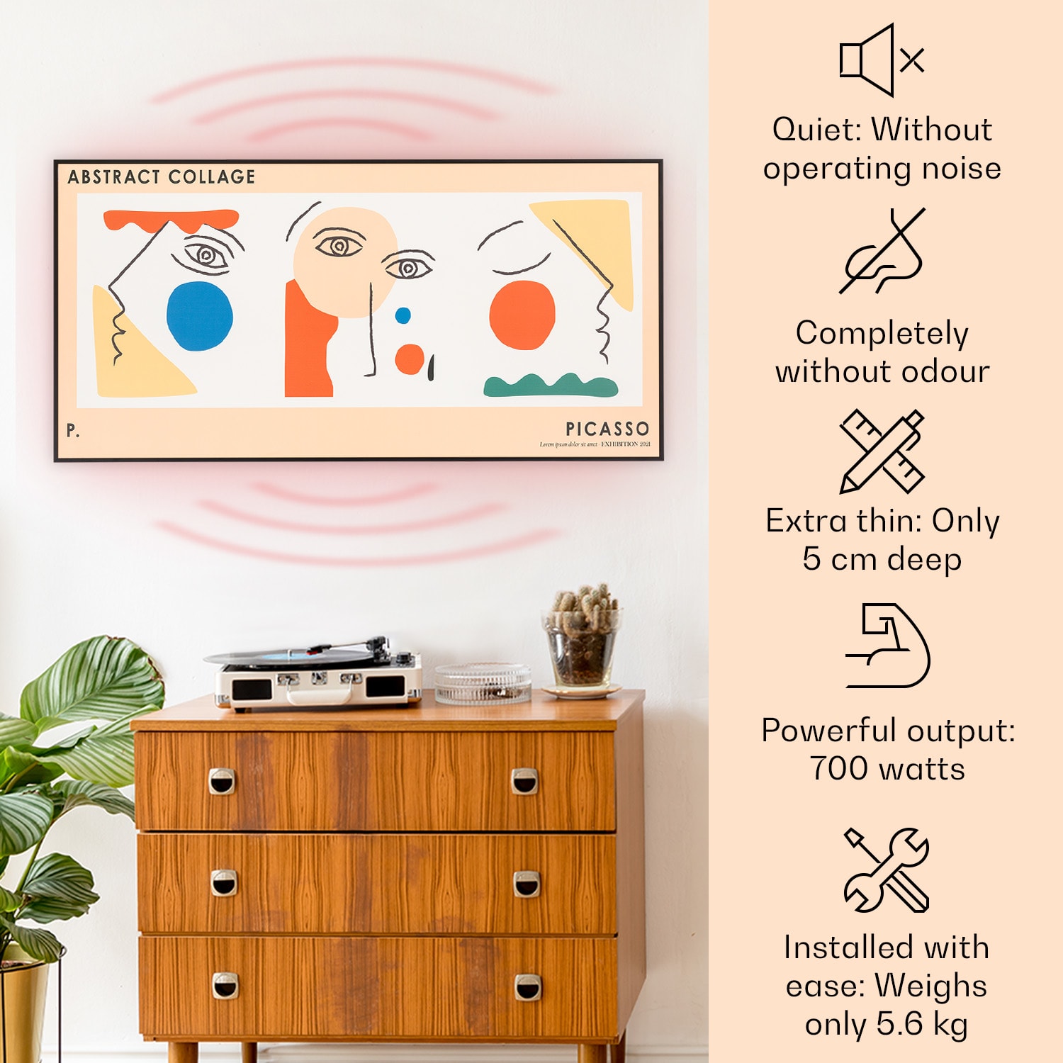 Wonderwall Air Art, инфрачервен интелигентен отоплител, 60x120см, 700W, монтаж на стена, управление с приложение, абстракт 120 x 60 cm | 700 W | Collage