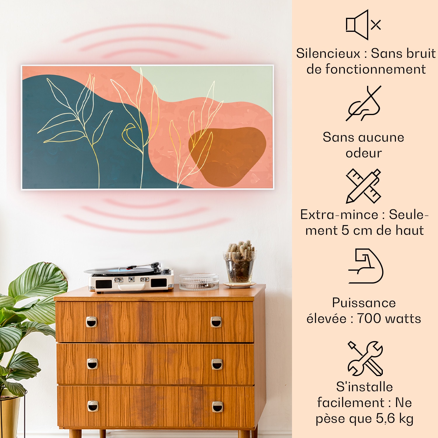 Wonderwall Air Art Smart infraroodverwarming 60 x 120 cm 700 W wandmontage app bediening gouden lijnen 120 x 60 cm | 700 W | Bladlijn