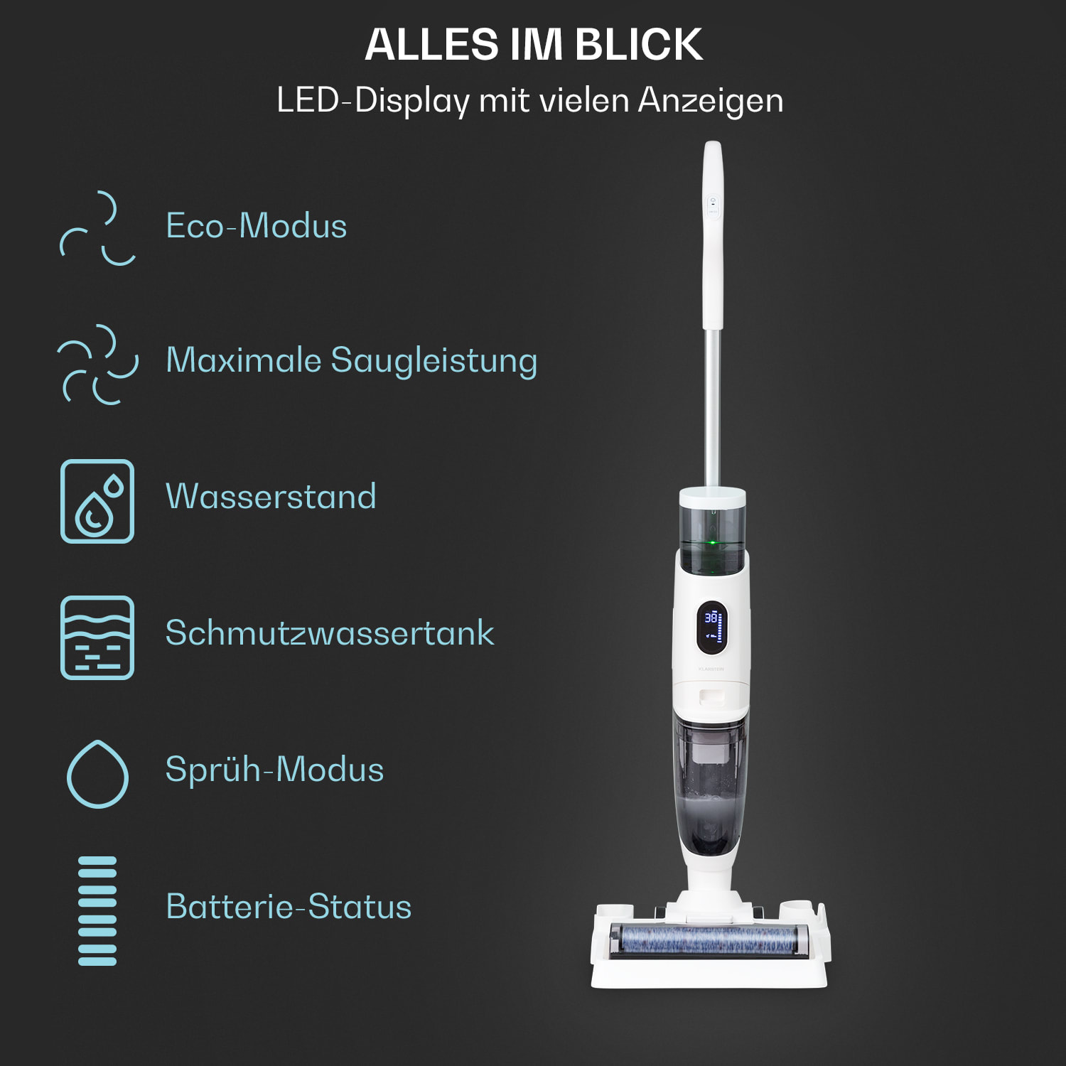 Caswell Nass-/Trockensauger kabellos akkubetrieben LED-Display Weiß