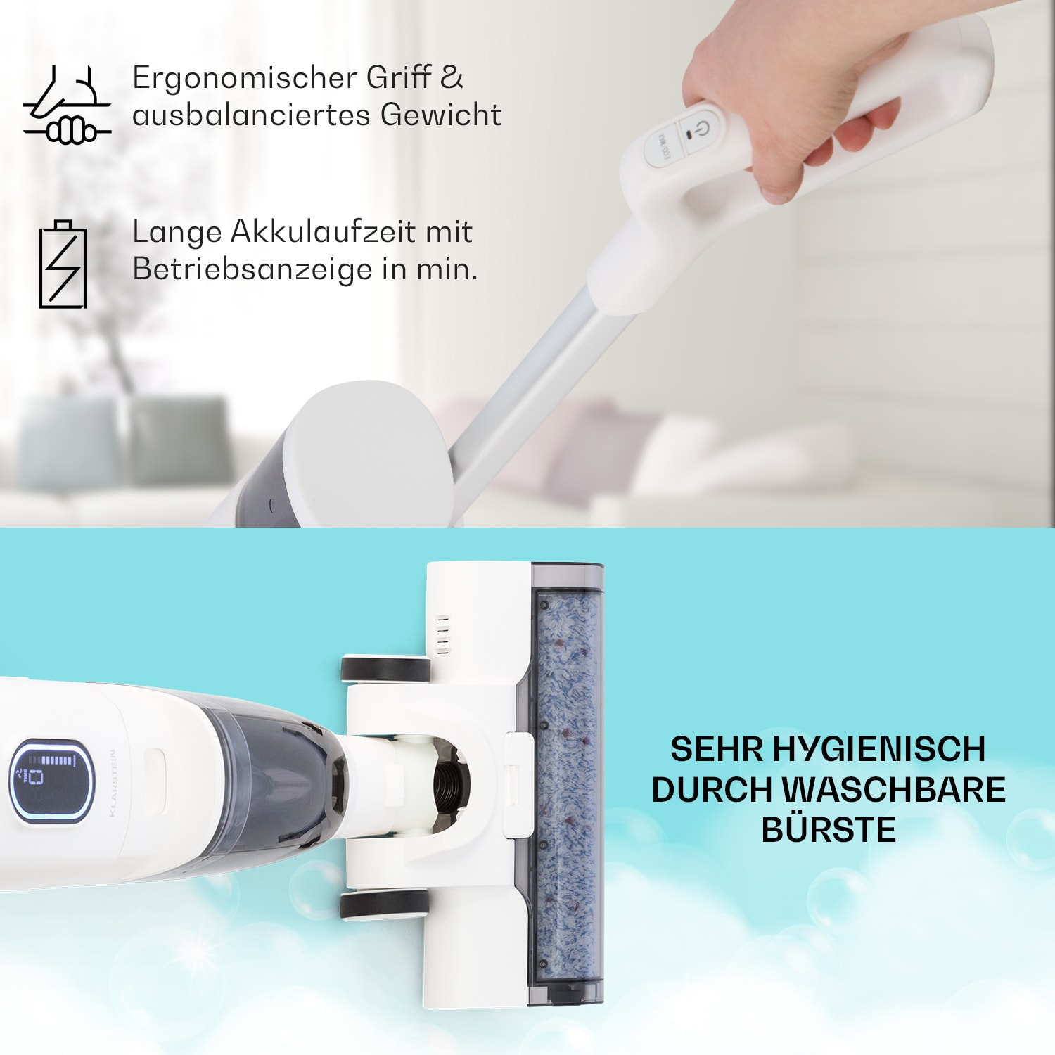Caswell Nass-/Trockensauger kabellos akkubetrieben LED-Display Weiß