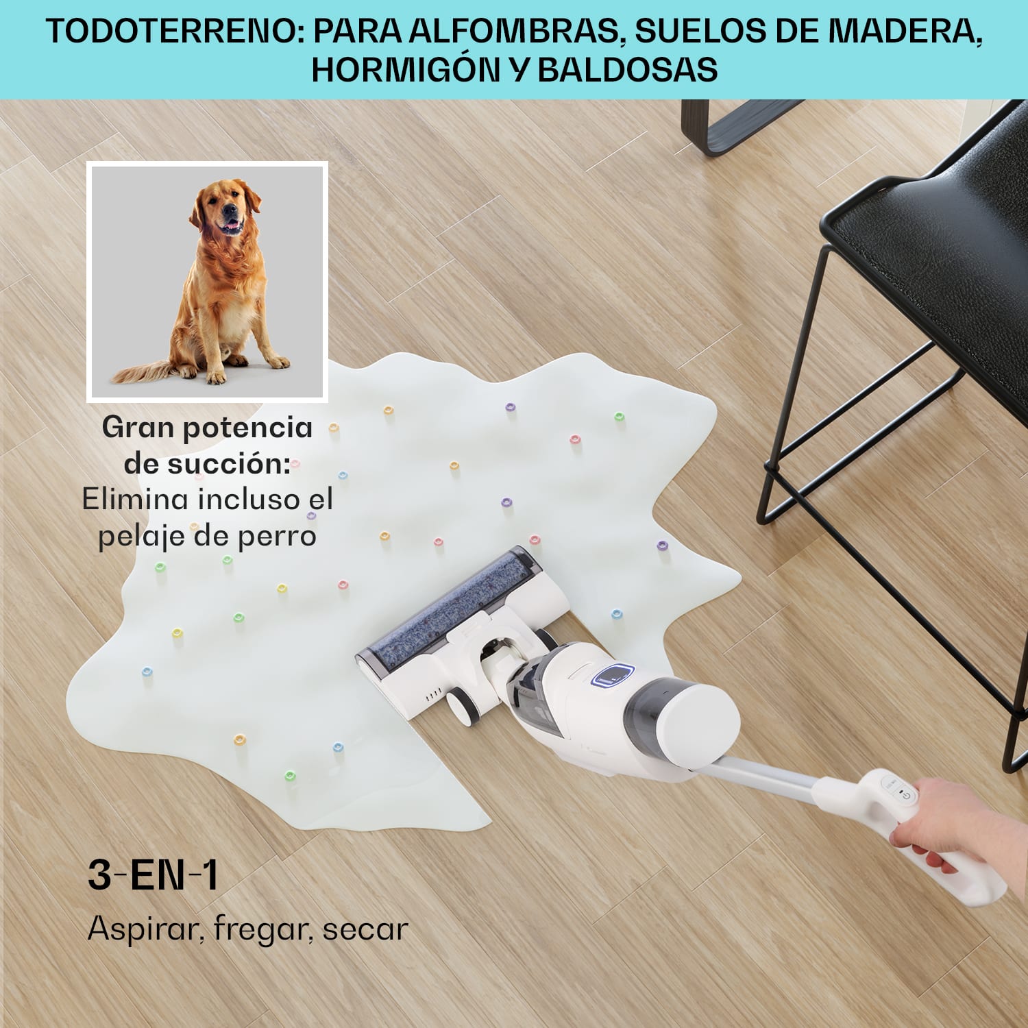 Aspiradora en seco y húmedo Caswell con batería sin cable Pantalla LED Blanco