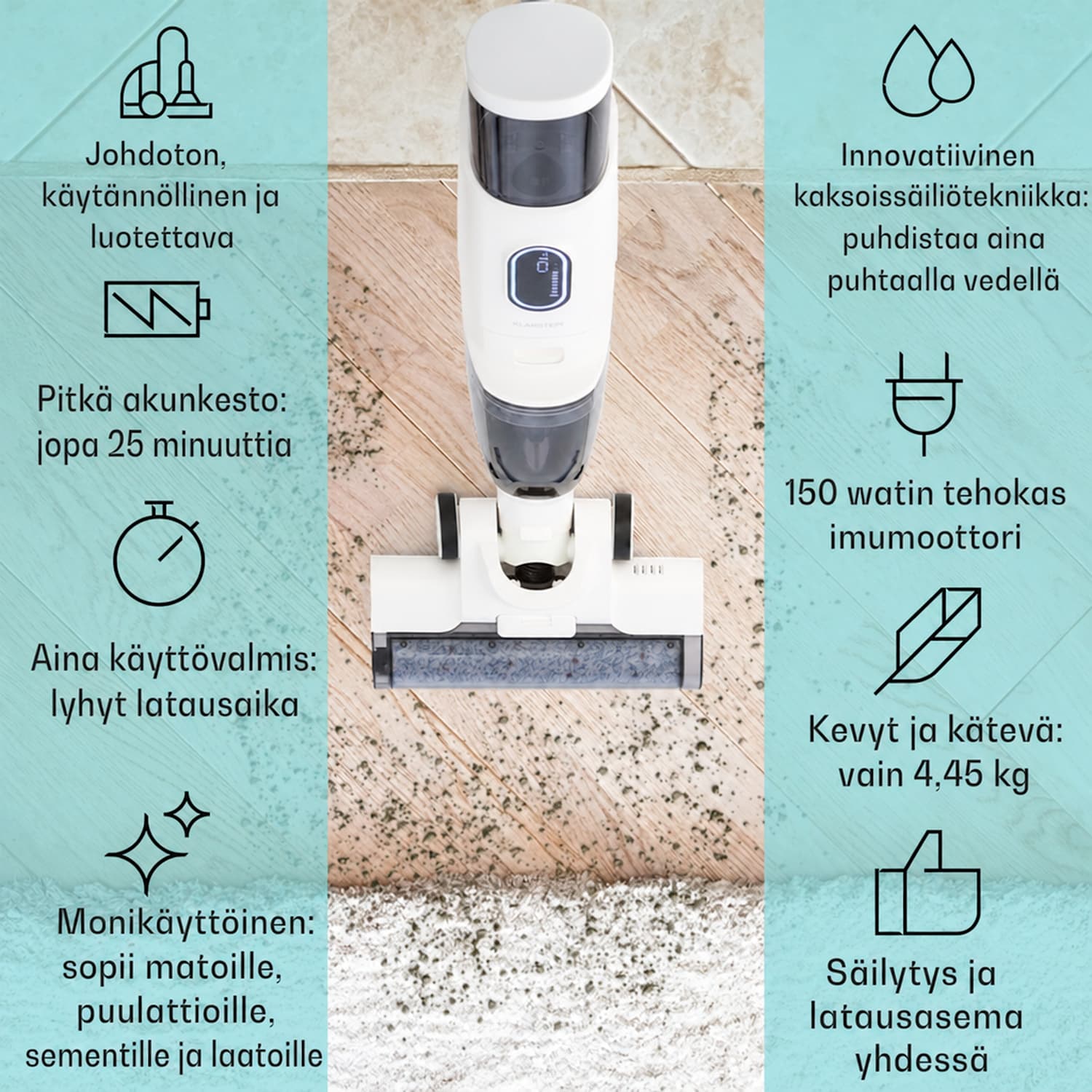 Caswell märkä-kuivaimuri johdoton akkukäyttöinen LED-näyttö Valkoinen