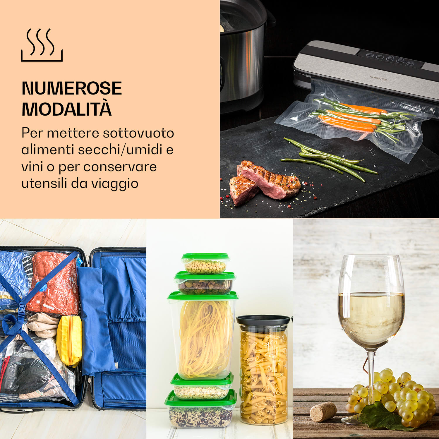 Forli - Dispositivo per sottovuoto, 75 kPa, incl. tubo, contenitore e sacchetti per sottovuoto  