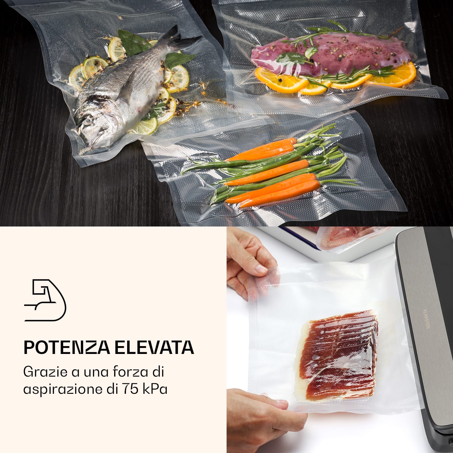 Forli - Dispositivo per sottovuoto, 75 kPa, incl. tubo, contenitore e sacchetti per sottovuoto  