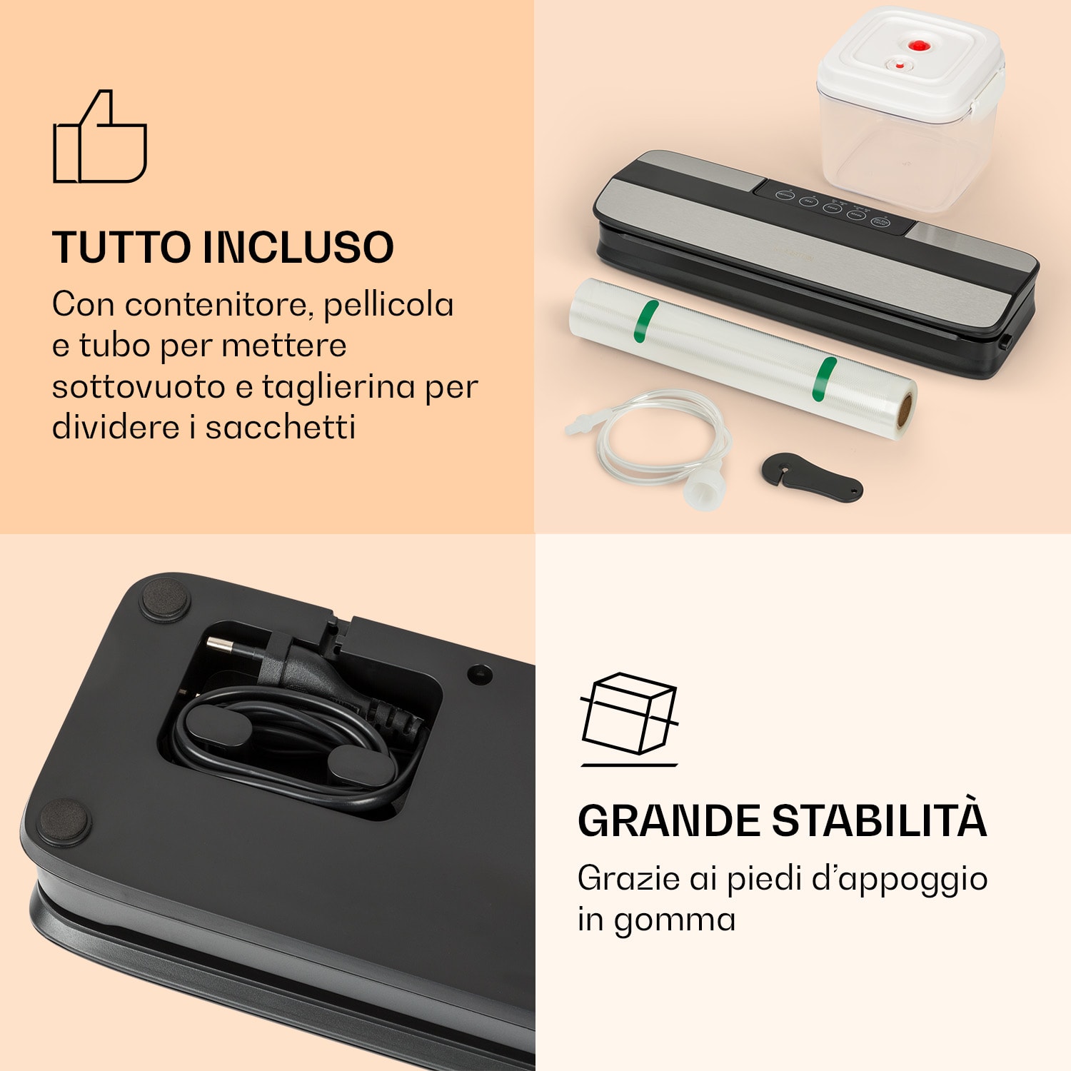 Forli - Dispositivo per sottovuoto, 75 kPa, incl. tubo, contenitore e sacchetti per sottovuoto  