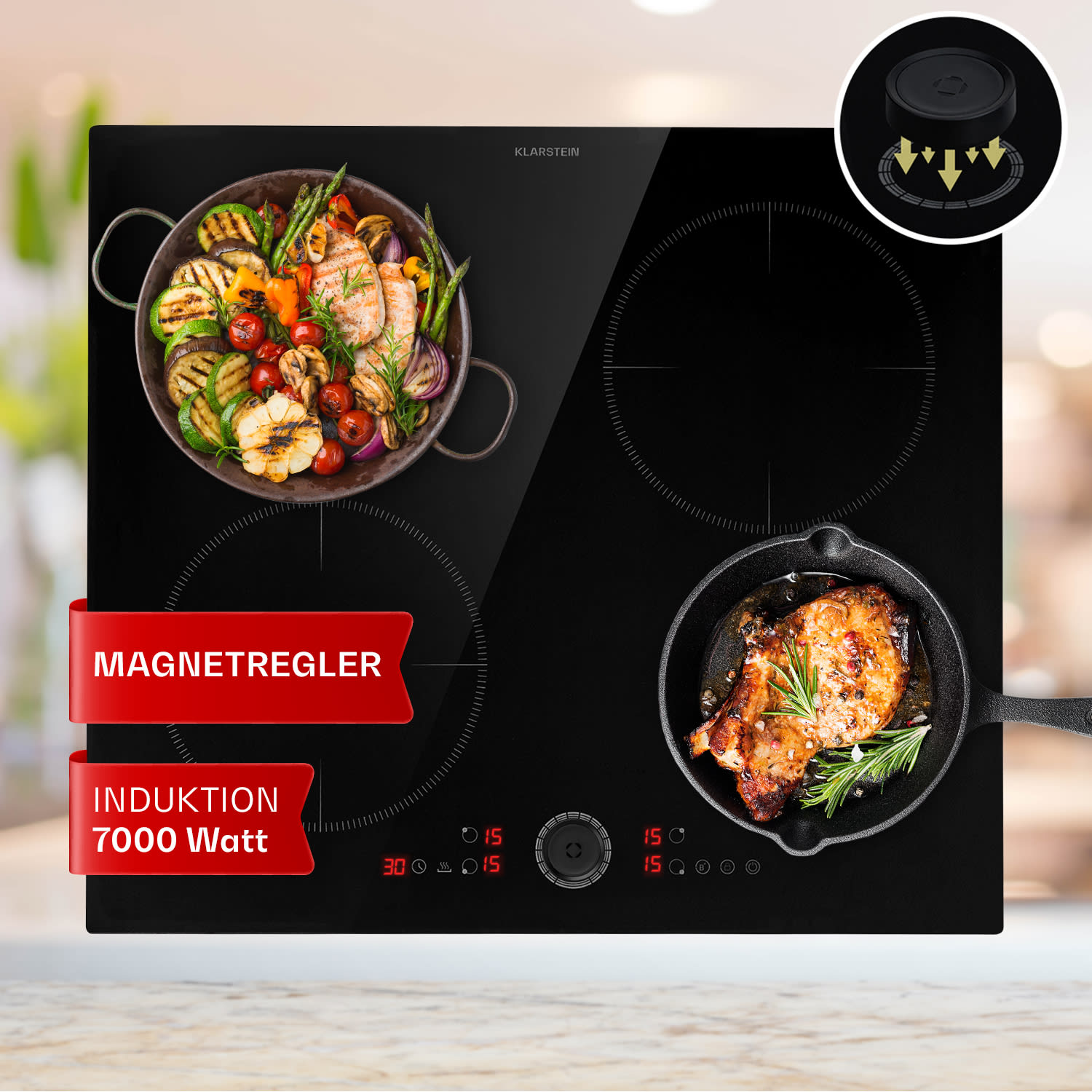 Magnichef 4 - Piano cottura a induzione da incasso, 4 zone, 7000 W, vetroceramica 