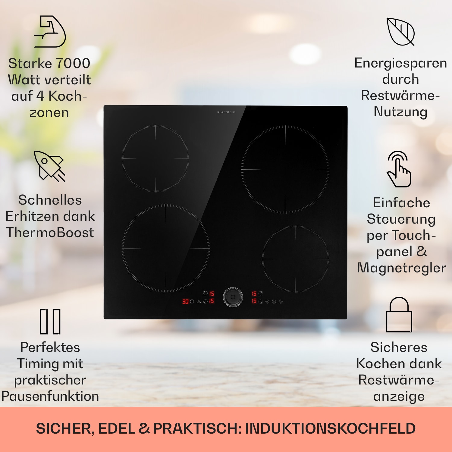 Magnichef 4 - Piano cottura a induzione da incasso, 4 zone, 7000 W, vetroceramica 