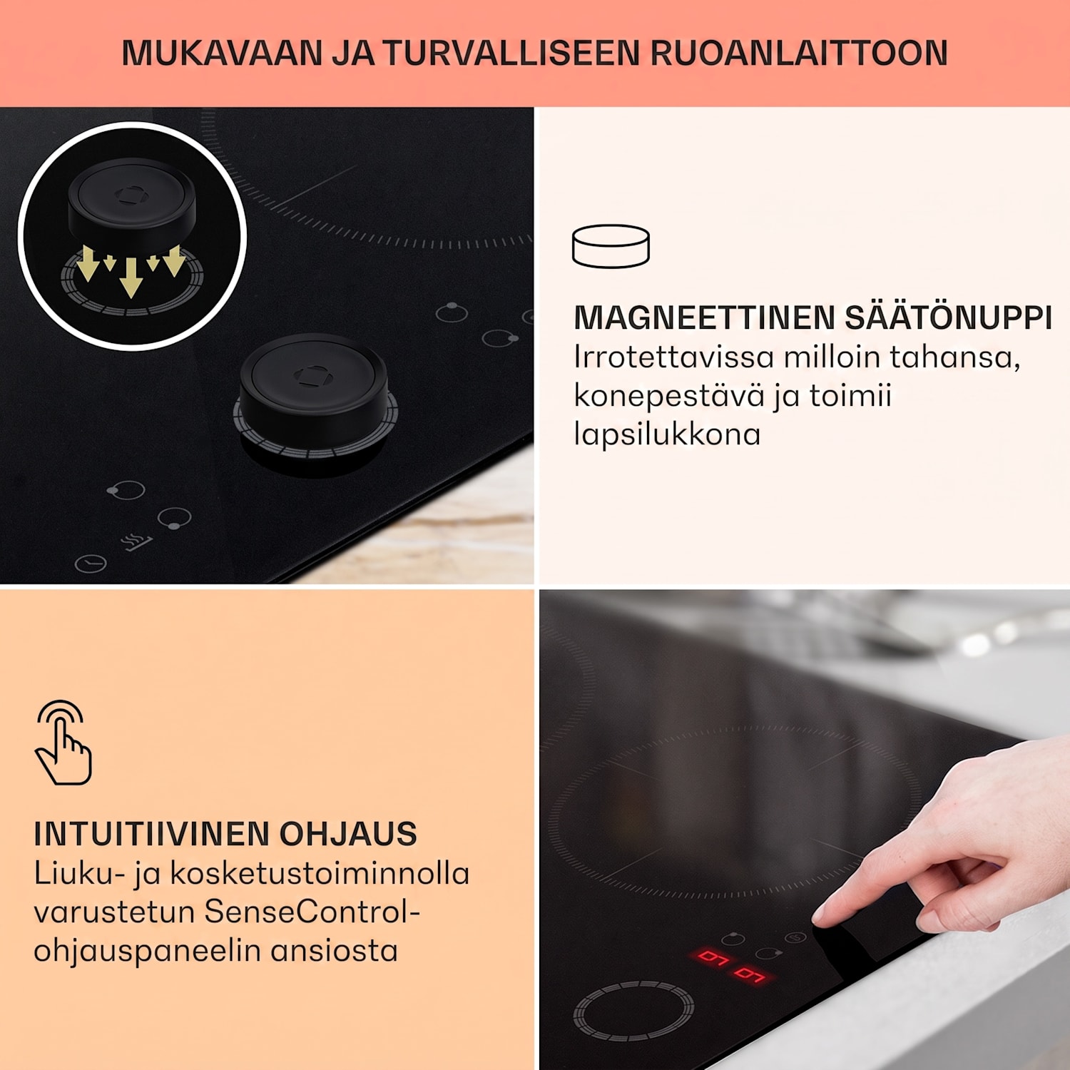 Magnichef 4 tasoon asennettava liesi induktio 4 aluetta 7000 W lasikeraaminen 