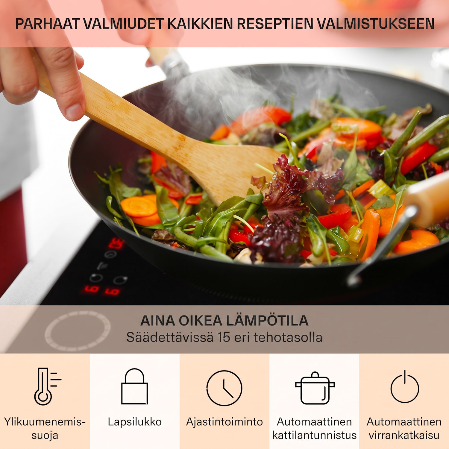 Magnichef 4 tasoon asennettava liesi induktio 4 aluetta 7000 W lasikeraaminen 