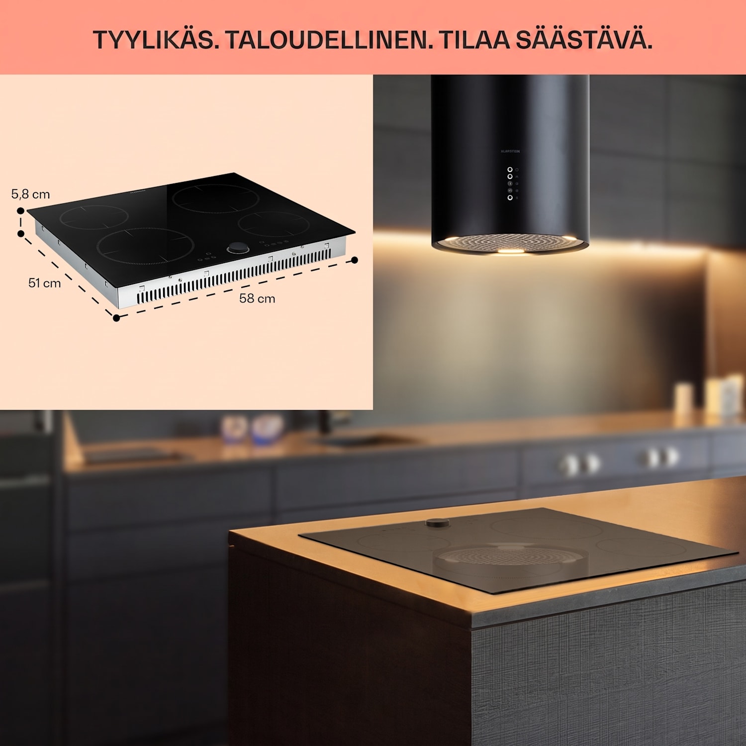 Magnichef 4 tasoon asennettava liesi induktio 4 aluetta 7000 W lasikeraaminen 