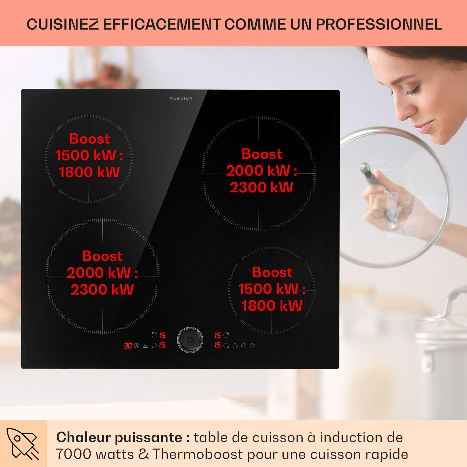 Magnichef 4 table de cuisson encastrable à induction 4 zones 7000 W vitrocéramique 