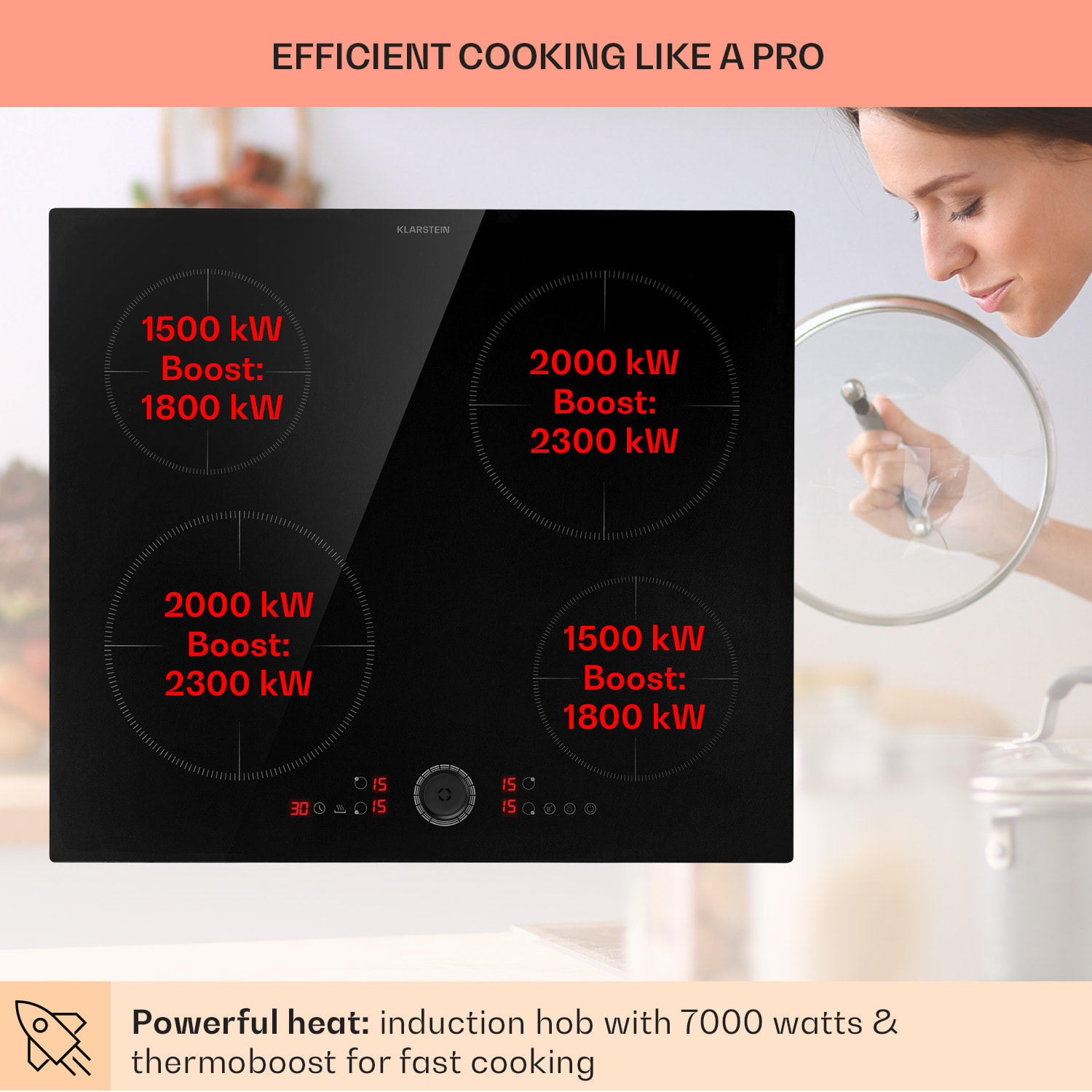 Magnichef 4, vstavaná indukčná varná doska, 7000 W, 4 zóny, sklokeramika