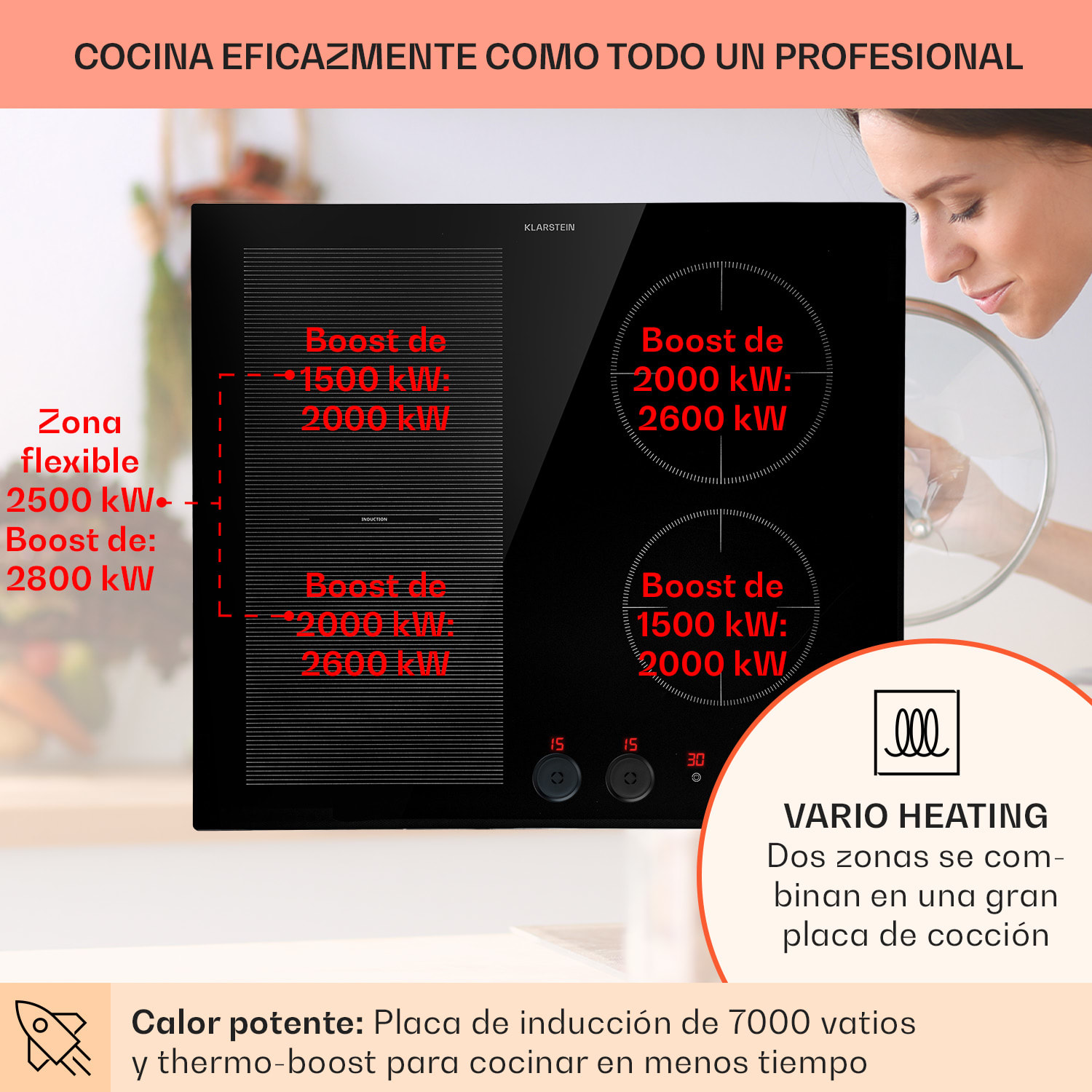 Magnichef 4 Flex placa de inducción empotrada 4 zonas / zona flexible 7000W cerámica vidrio 