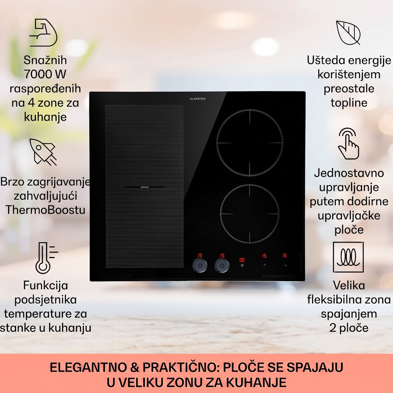 Magnichef 4 Flex, ugradbena indukcijska ploča, 4 zone, 7000W, staklokeramika 