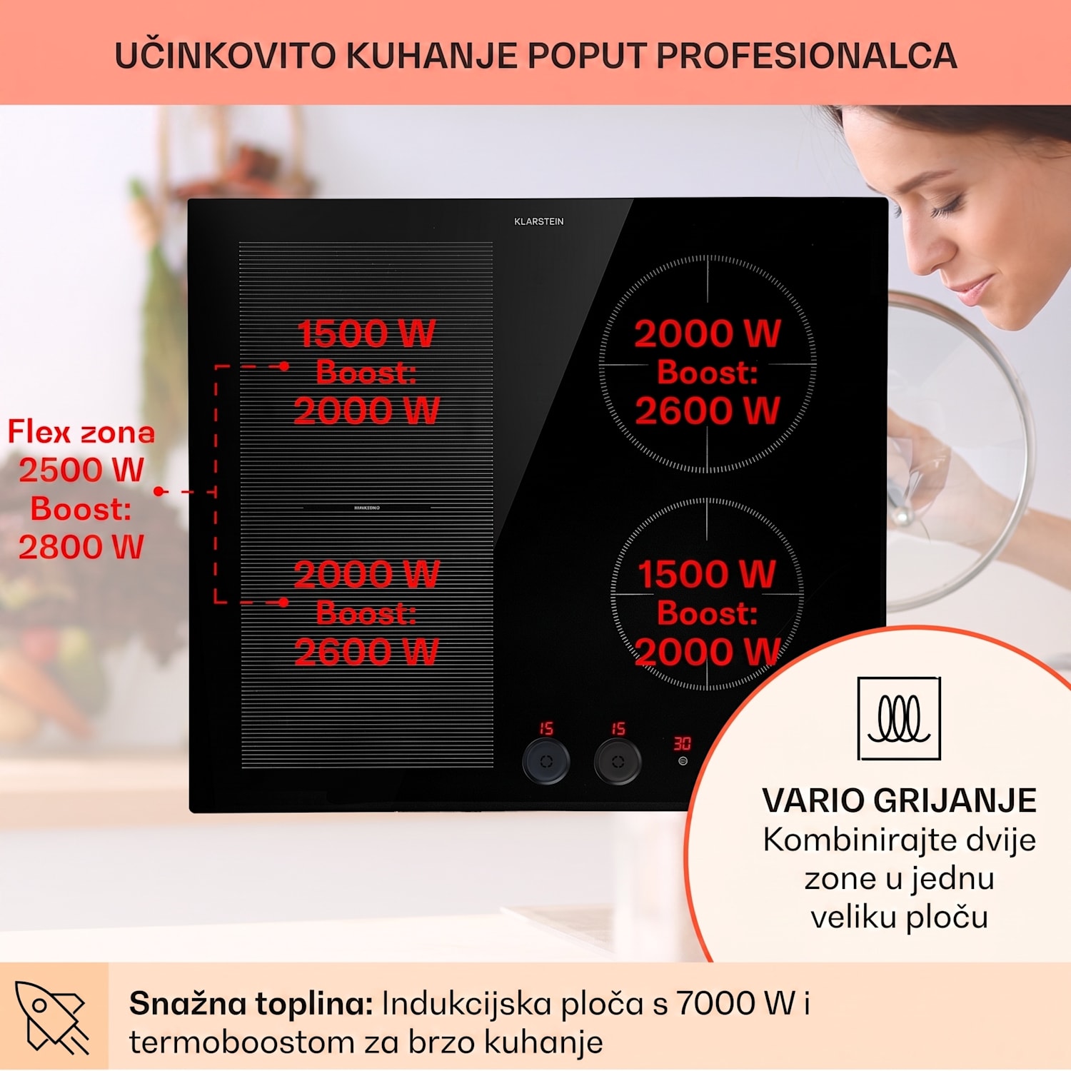 Magnichef 4 Flex, ugradbena indukcijska ploča, 4 zone, 7000W, staklokeramika 