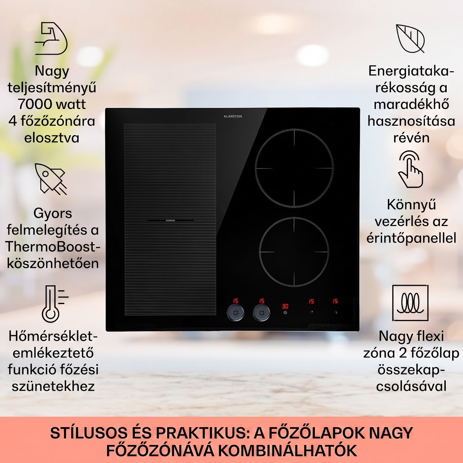 Magnichef 4 Flex, beépített indukciós főzőlap,7000 W, 4 zóna, üvegkerámia 