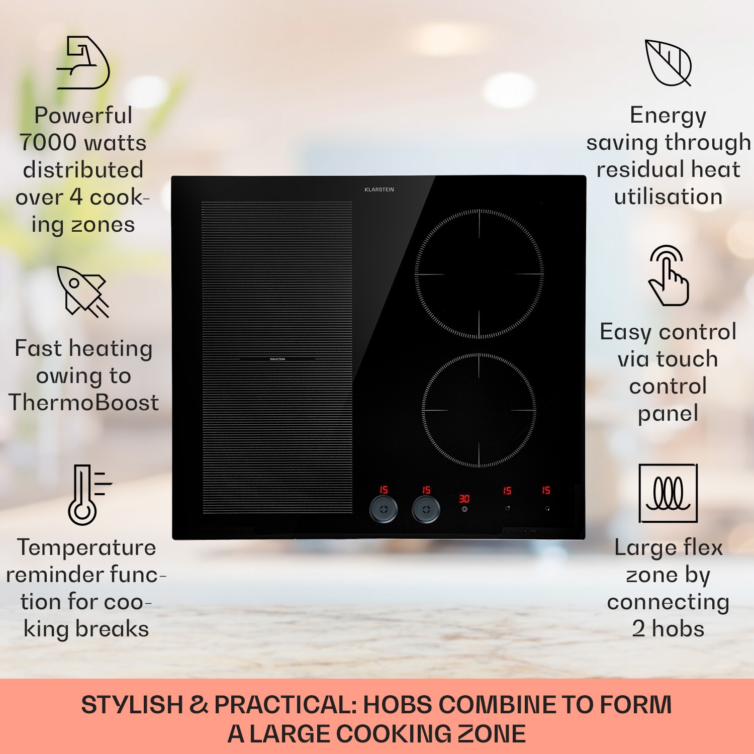 Magnichef 4 Flex, beépített indukciós főzőlap,7000 W, 4 zóna, üvegkerámia 