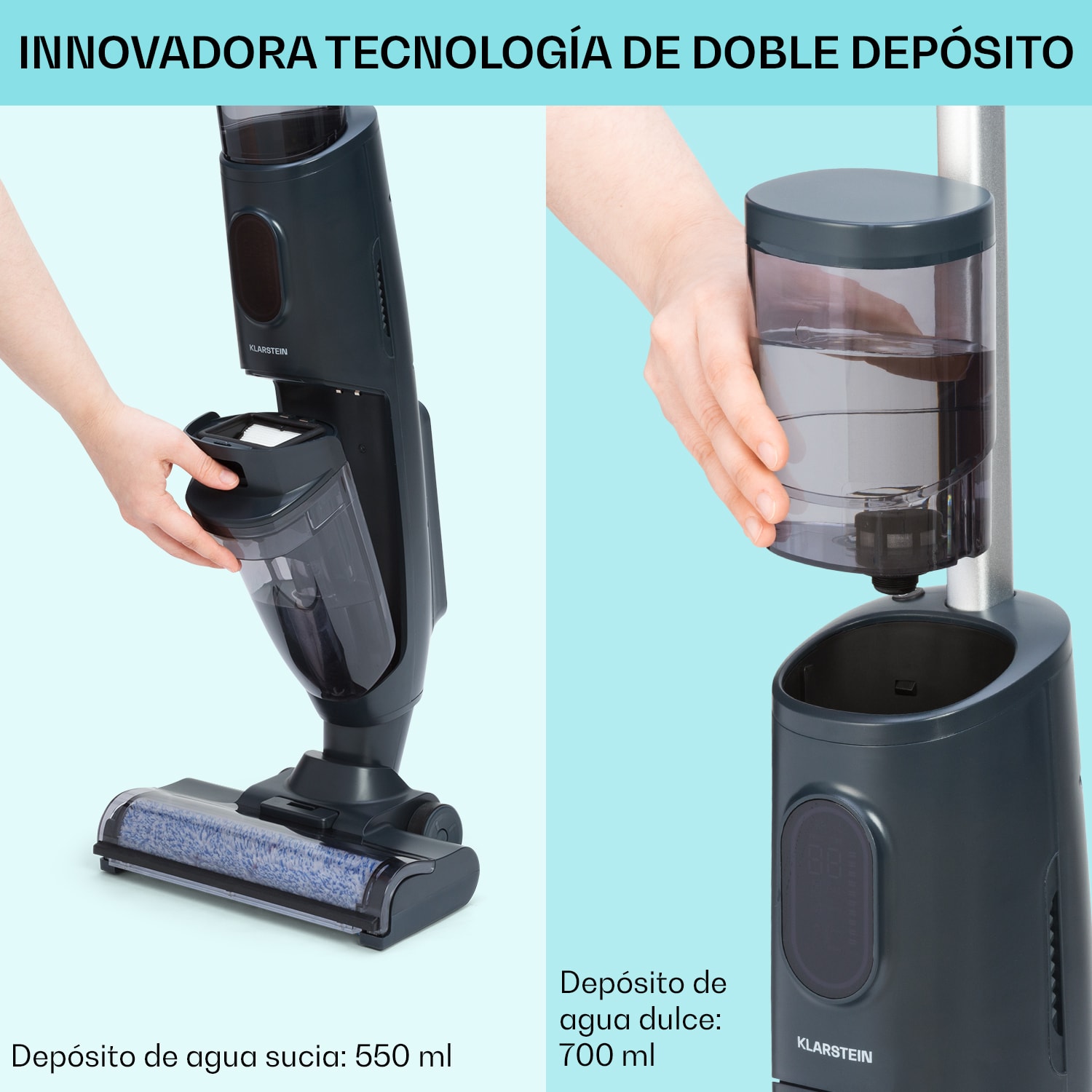 Aspiradora en seco y húmedo Caswell Plus con batería sin cable Pantalla LED Antracita