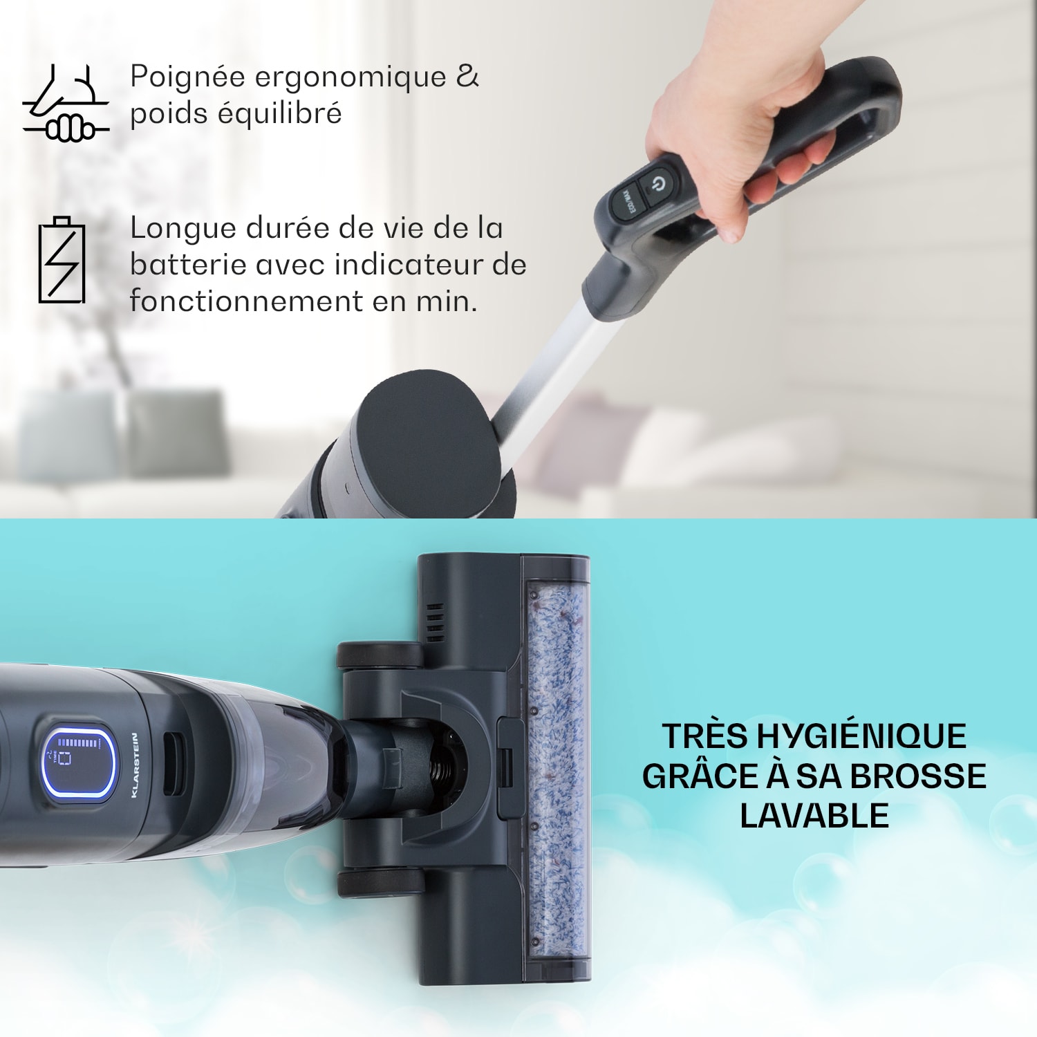 Caswell Plus nat-/droogzuiger snoerloos op accu LED-display Antraciet